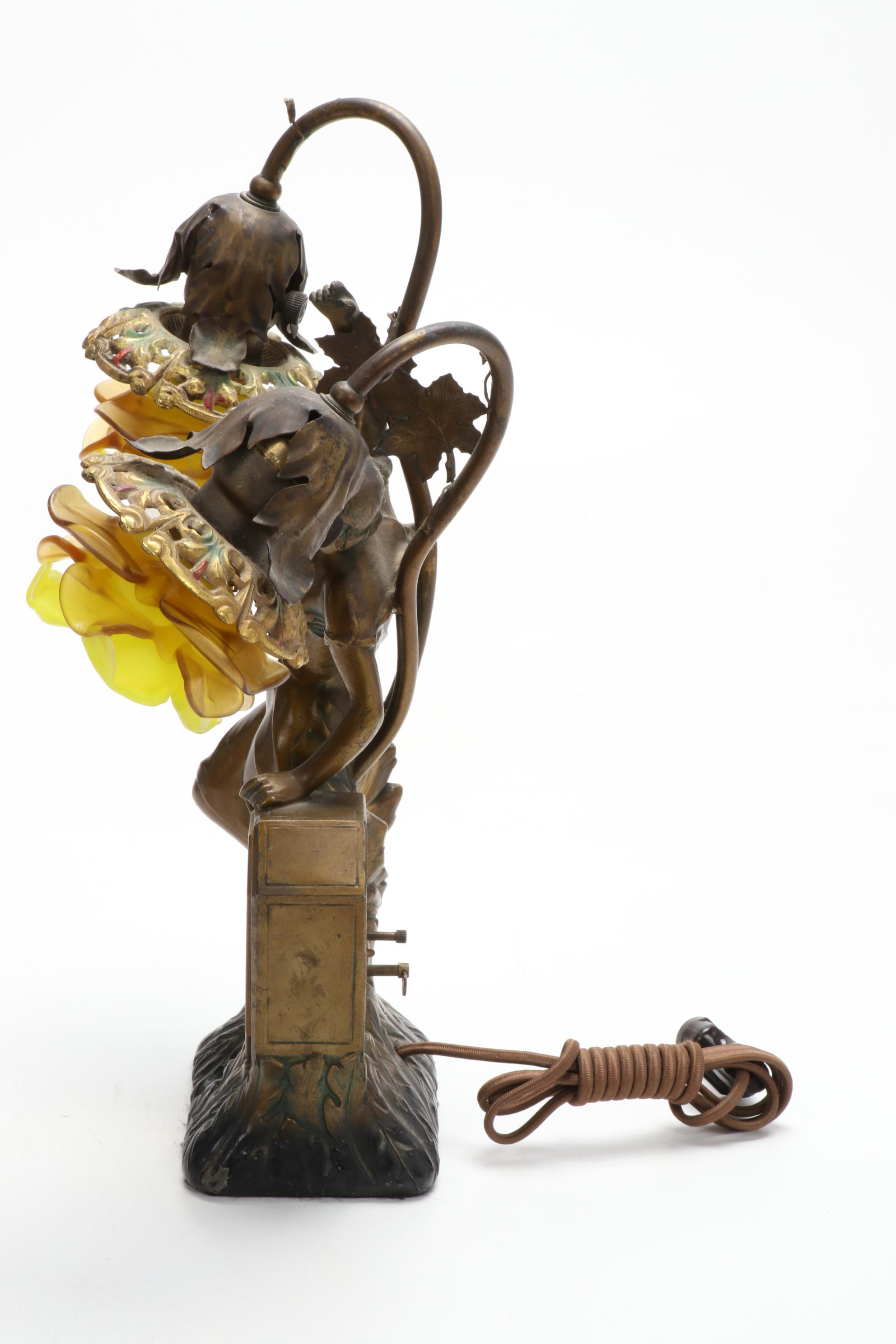 Schadow & Son Art Nouveau Figural Clock Lamp, Early 20th Century