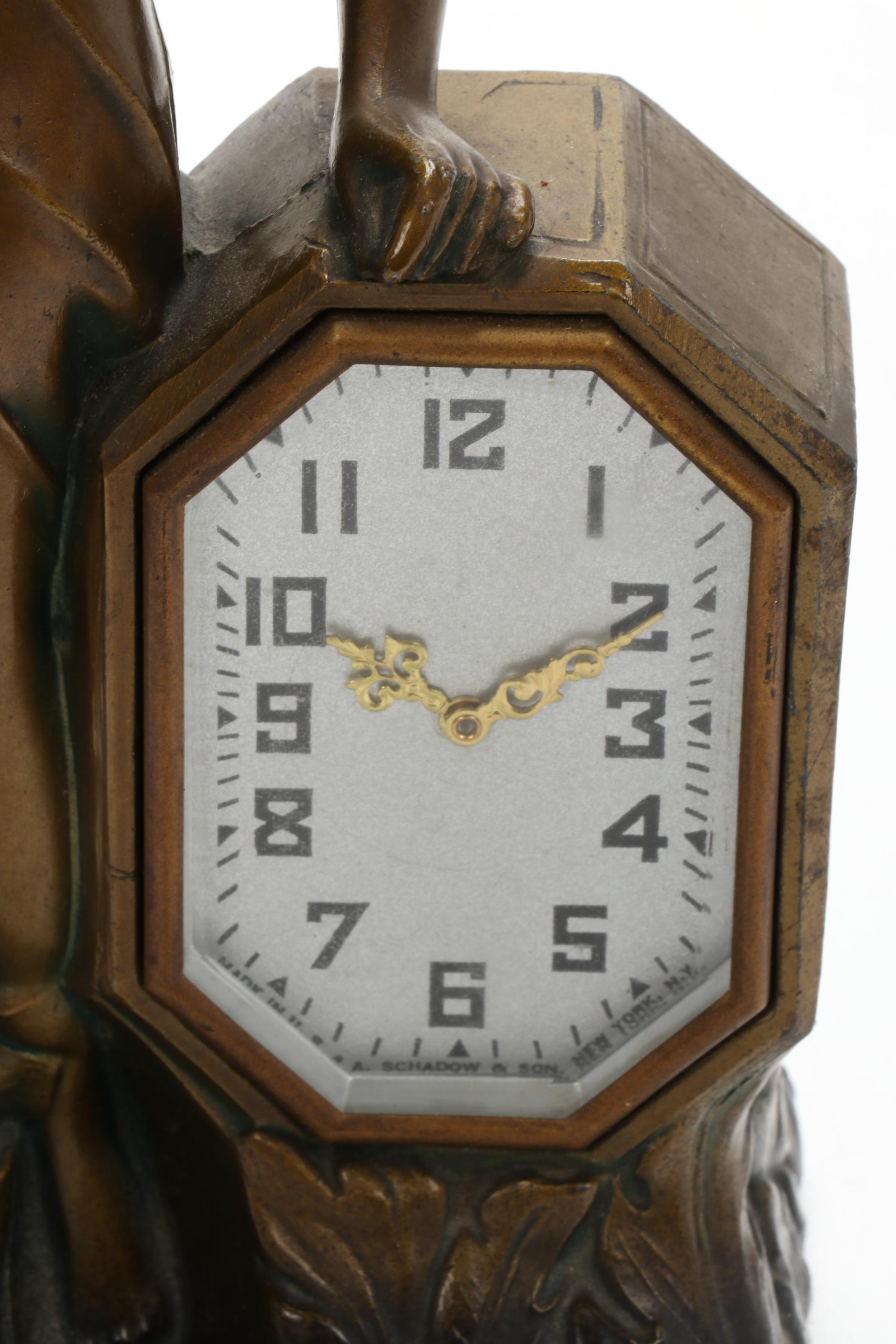 Schadow & Son Art Nouveau Figural Clock Lamp, Early 20th Century