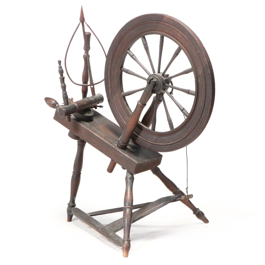 Primitive Wood Spinning Wheel, 19th Century