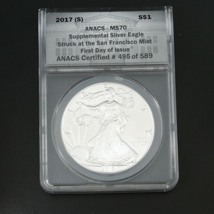 ANACS Graded MS70 2017-S American Silver Eagle