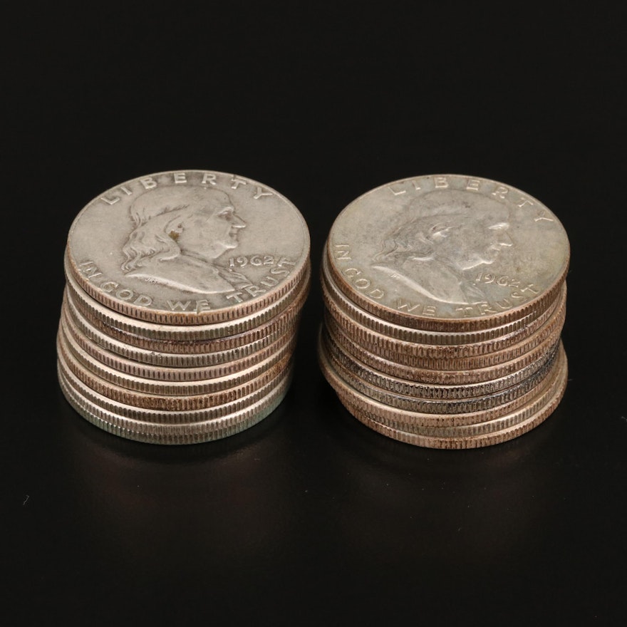 Eighteen Franklin Silver Half Dollars