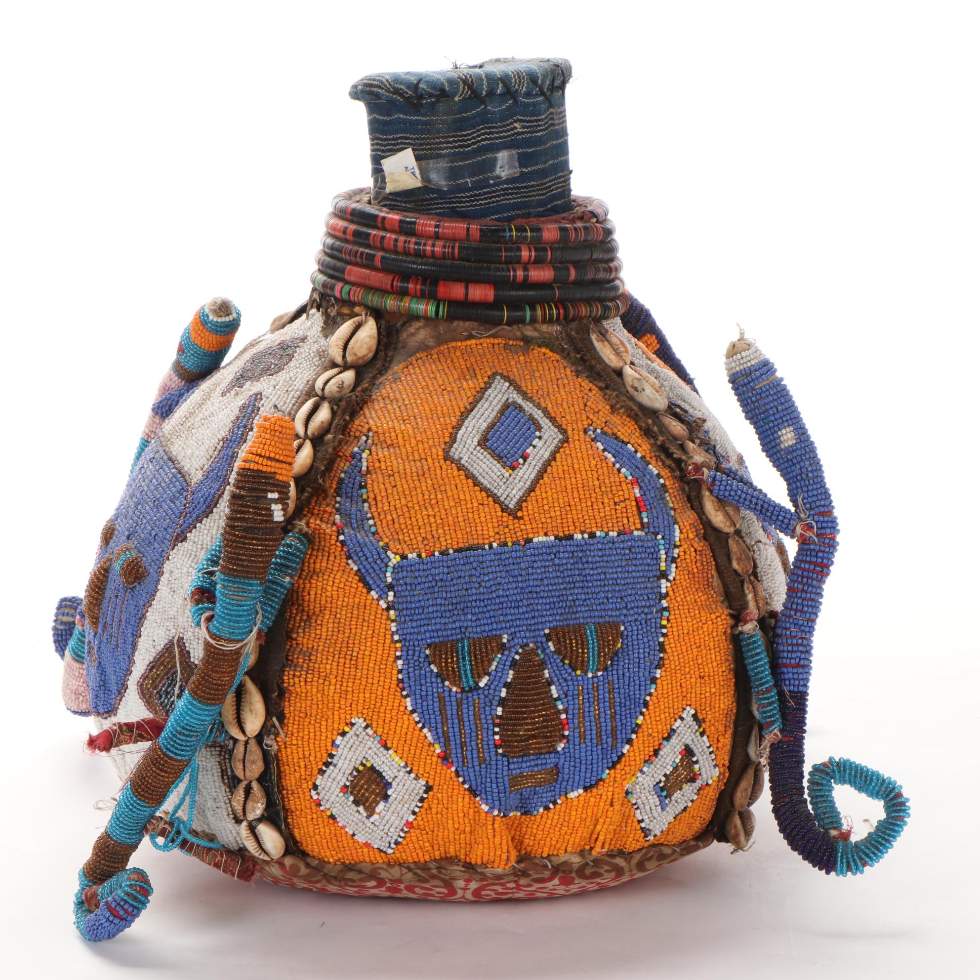 Yoruba Style Beaded Gourd Vessel, 20th Century