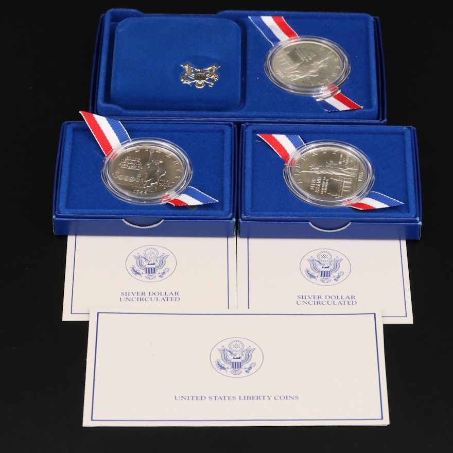 One Proof and Two Uncirculated Statue of Liberty Commemorative Silver Dollars