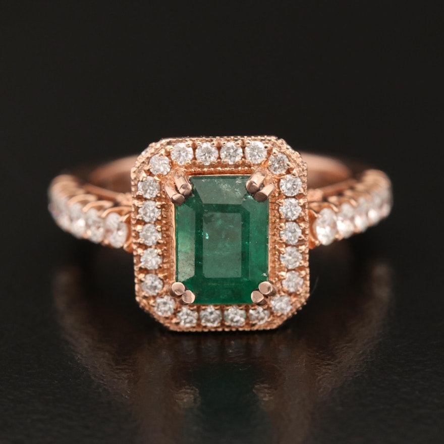 14K Rose Gold 1.72 CT Emerald and 1.03 CTW Diamond Ring