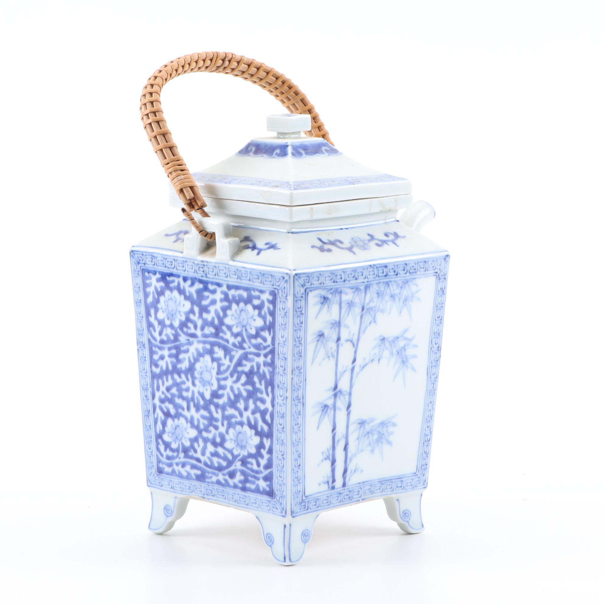 Four Chinese Hand-Painted Porcelain and Ceramic Teapots