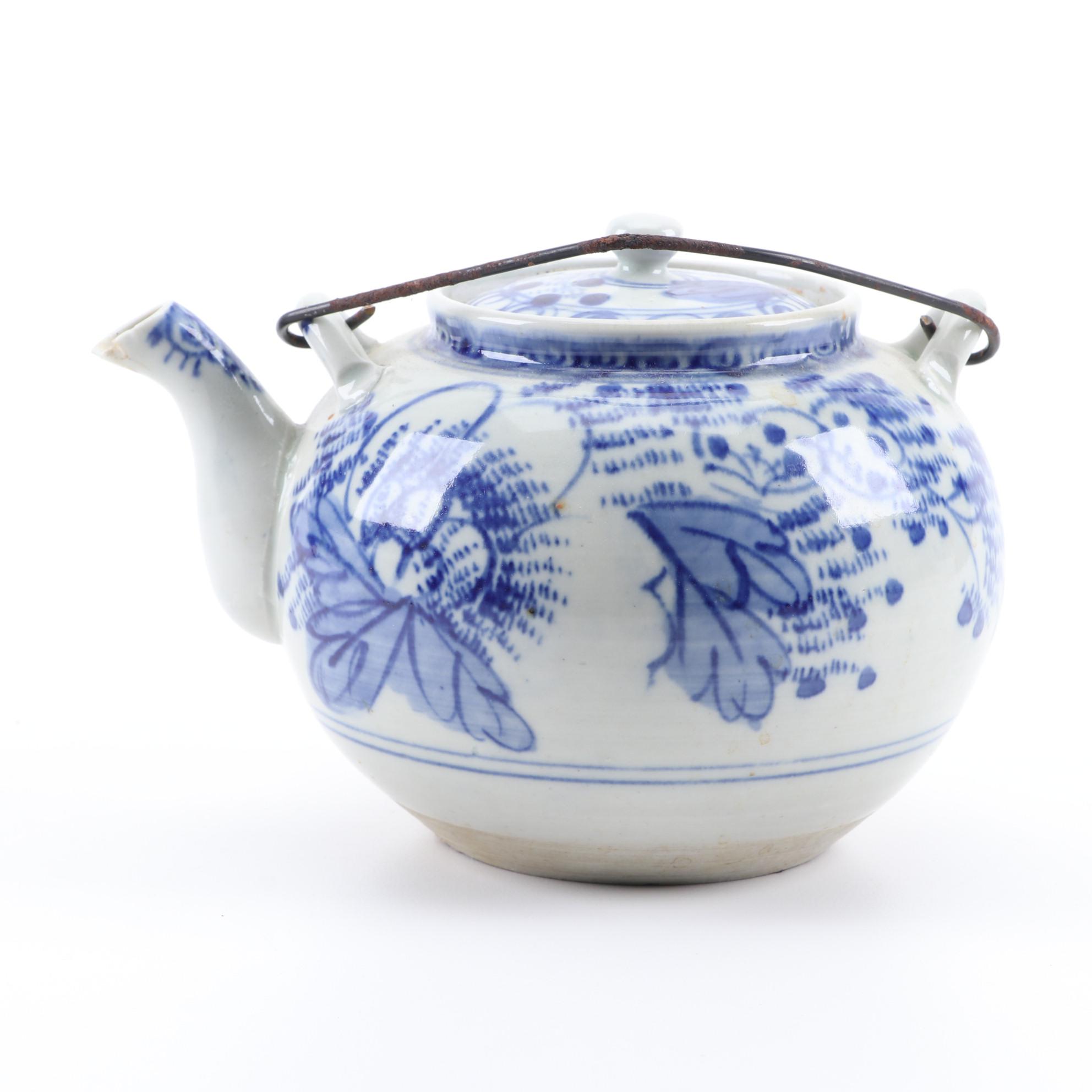 Four Chinese Hand-Painted Porcelain and Ceramic Teapots