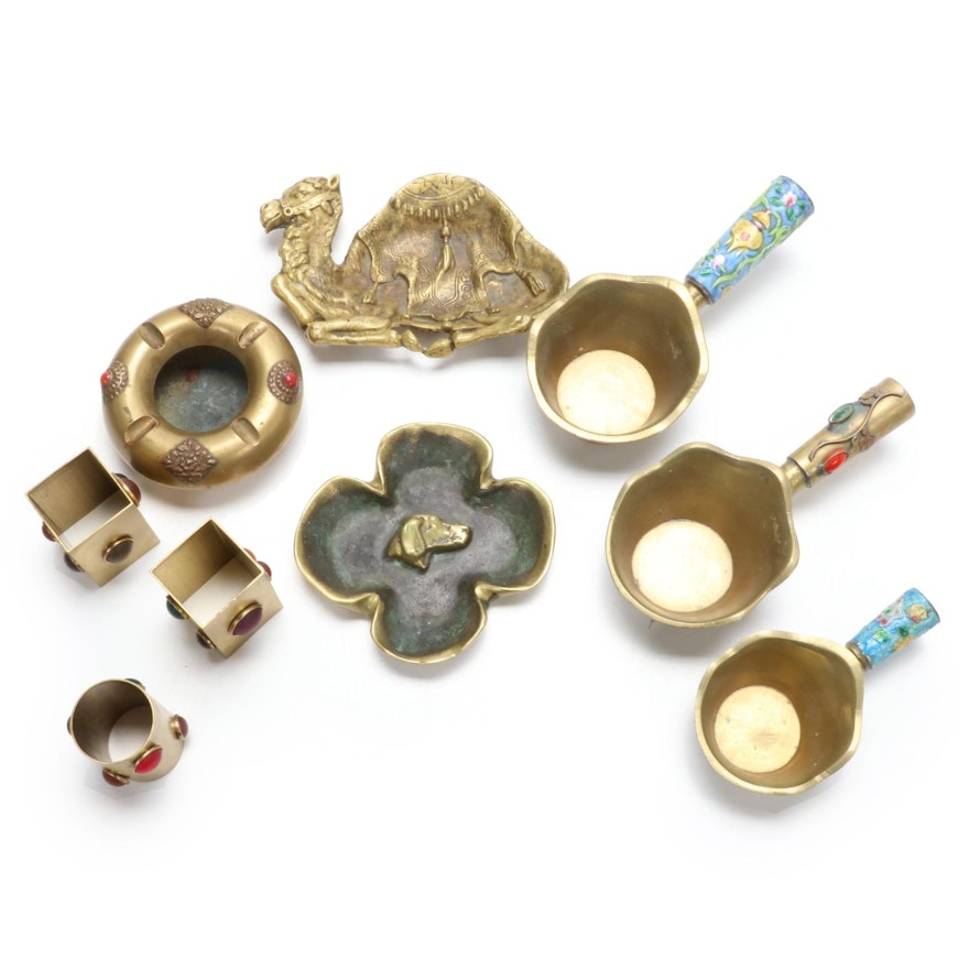 Chinese Scoops with Enamele Handles and Other Brass Table Accessories