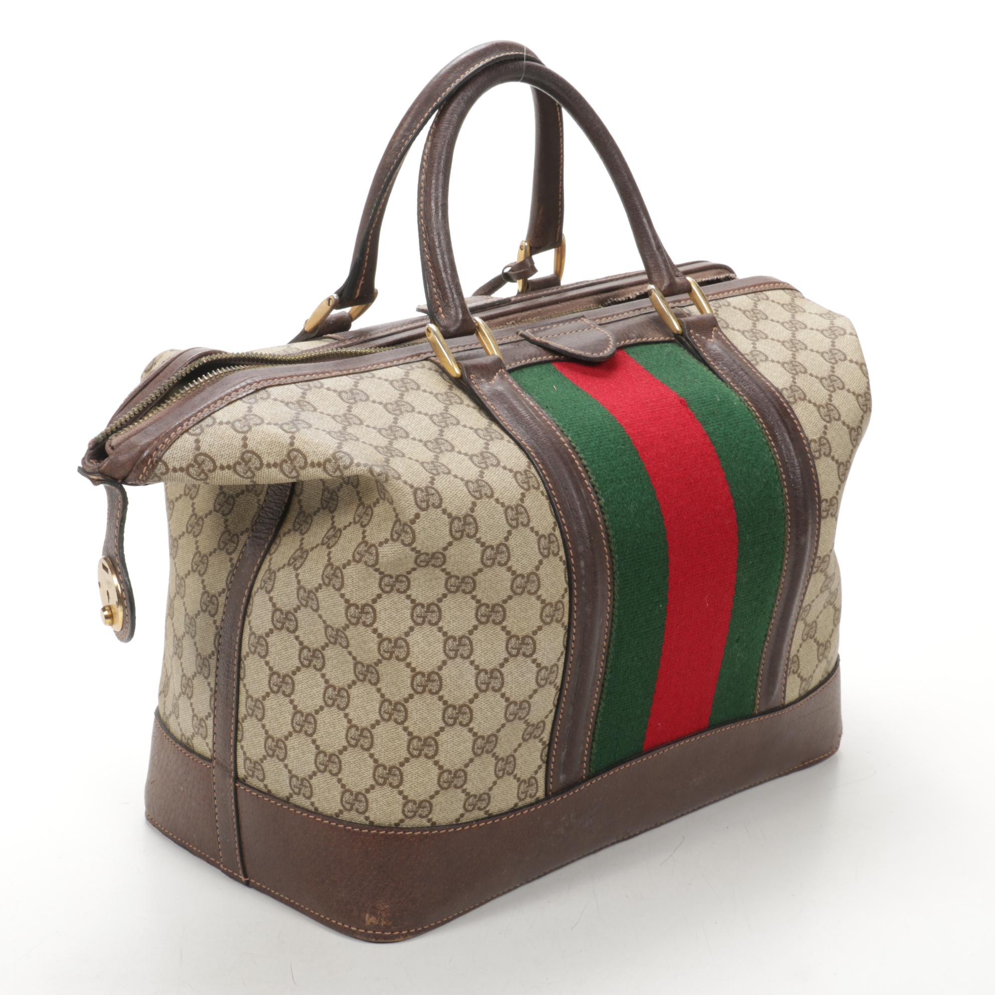 Gucci Web Line Doctor's Bag in GG Supreme Canvas and Leather