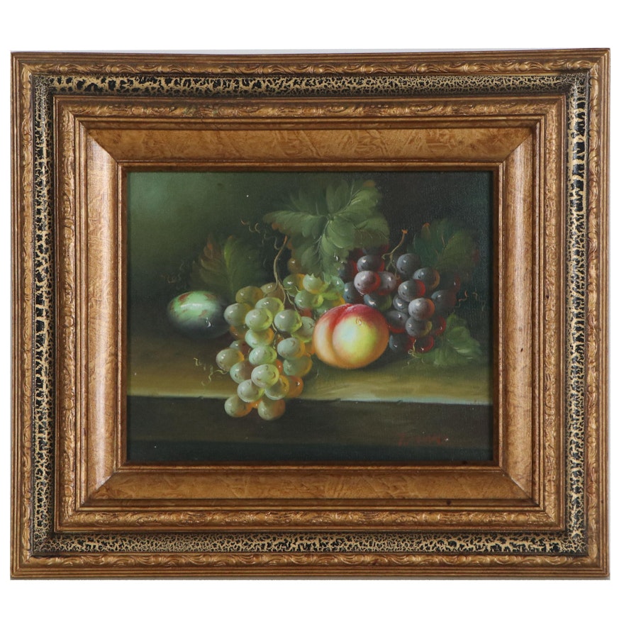 Still Life Oil Painting with Fruit, Late 20th Century