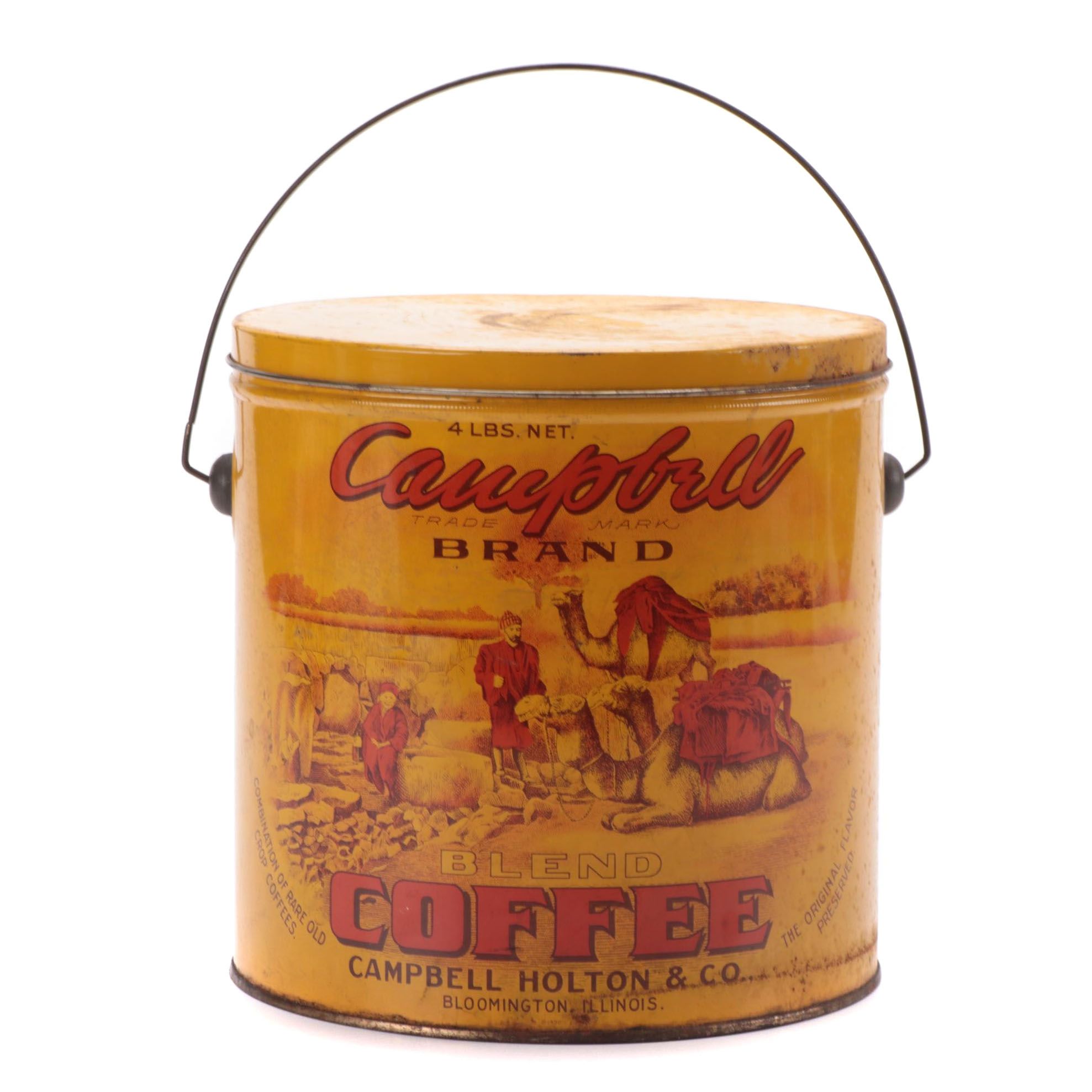 Campbell Holton & Co. "Campbell Blend Coffee" Tin Lithograph Can with Lid