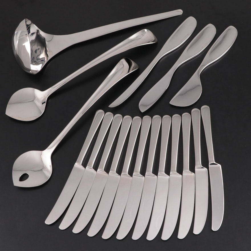 Georg Jensen "Copenhagen" Dinner Knives, Cheese Knives, Salad Servers and Ladle