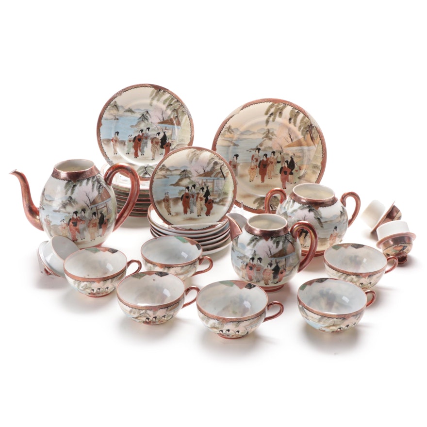 Japanese Hand-Painted Kutani Porcelain Tea Service