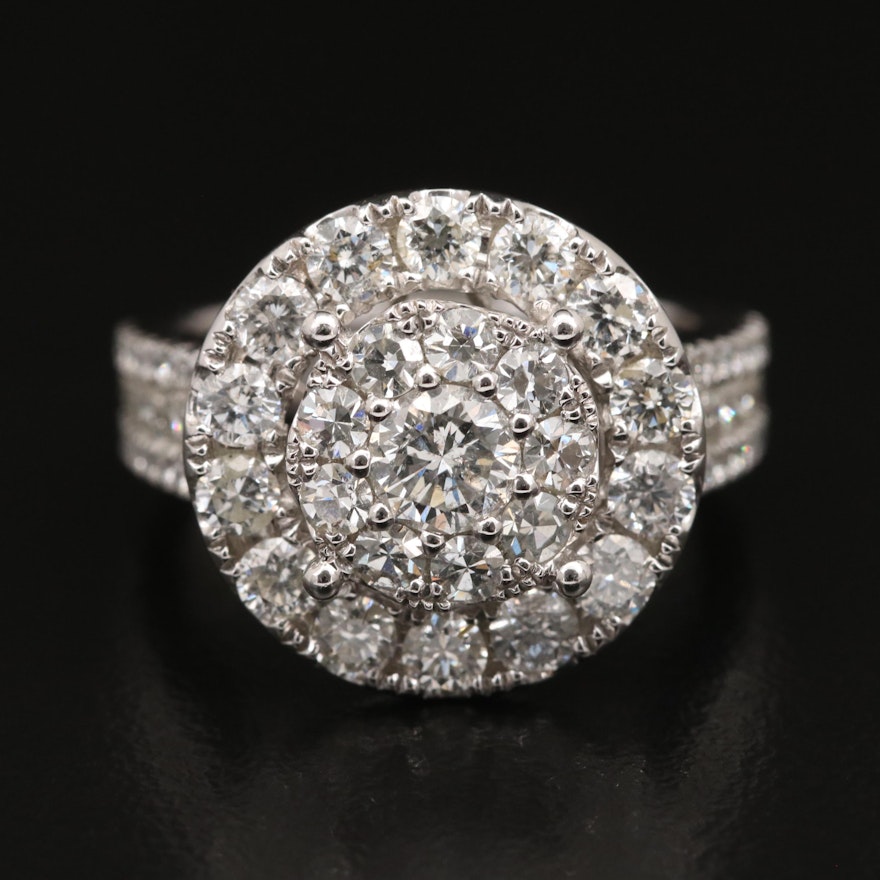14K 2.82 CTW Diamond Cluster Ring with Halo