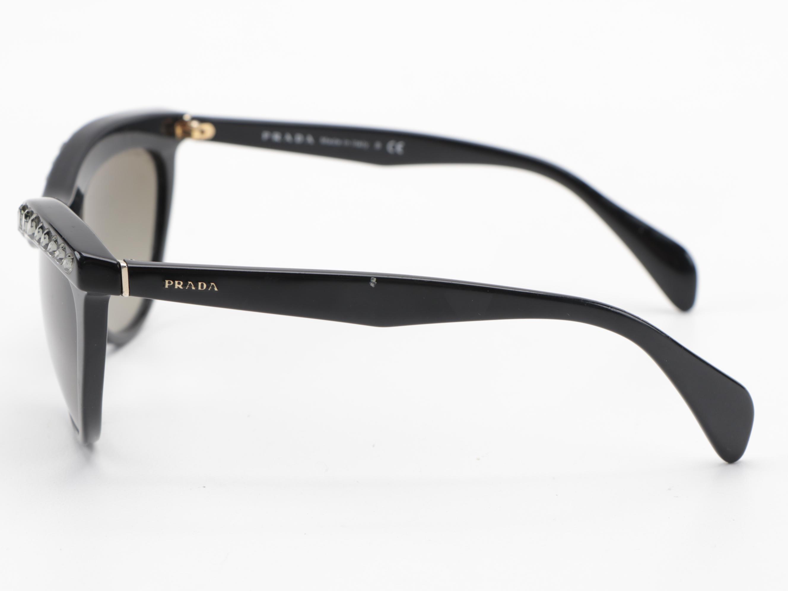 Prada SPR04P Black and Crystal Modified Cat Eye Sunglasses