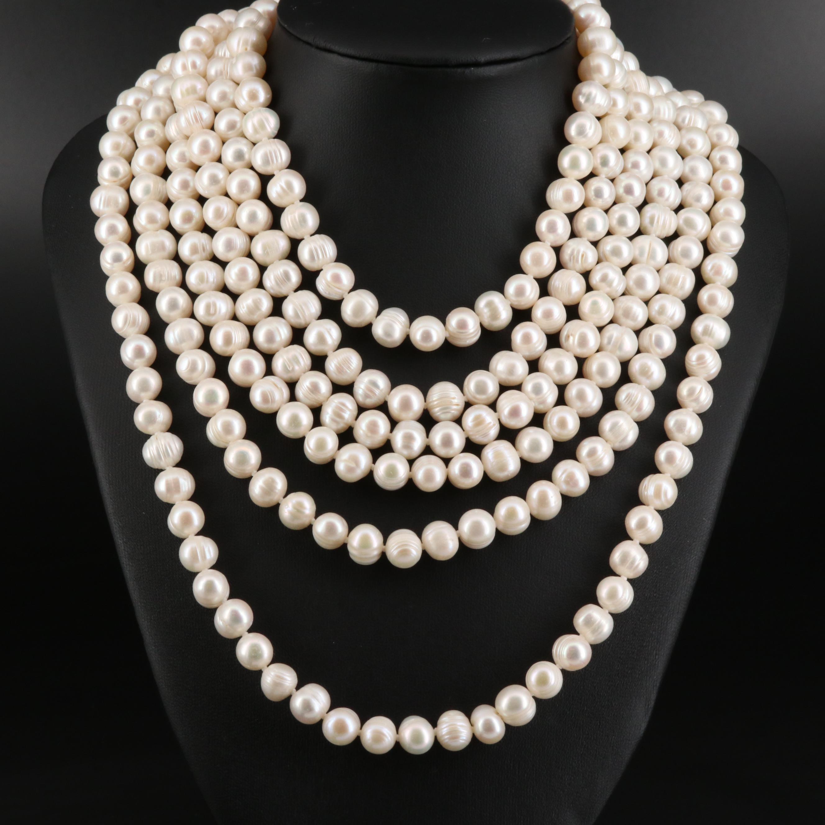 Endless Knotted Pearl Rope Necklace