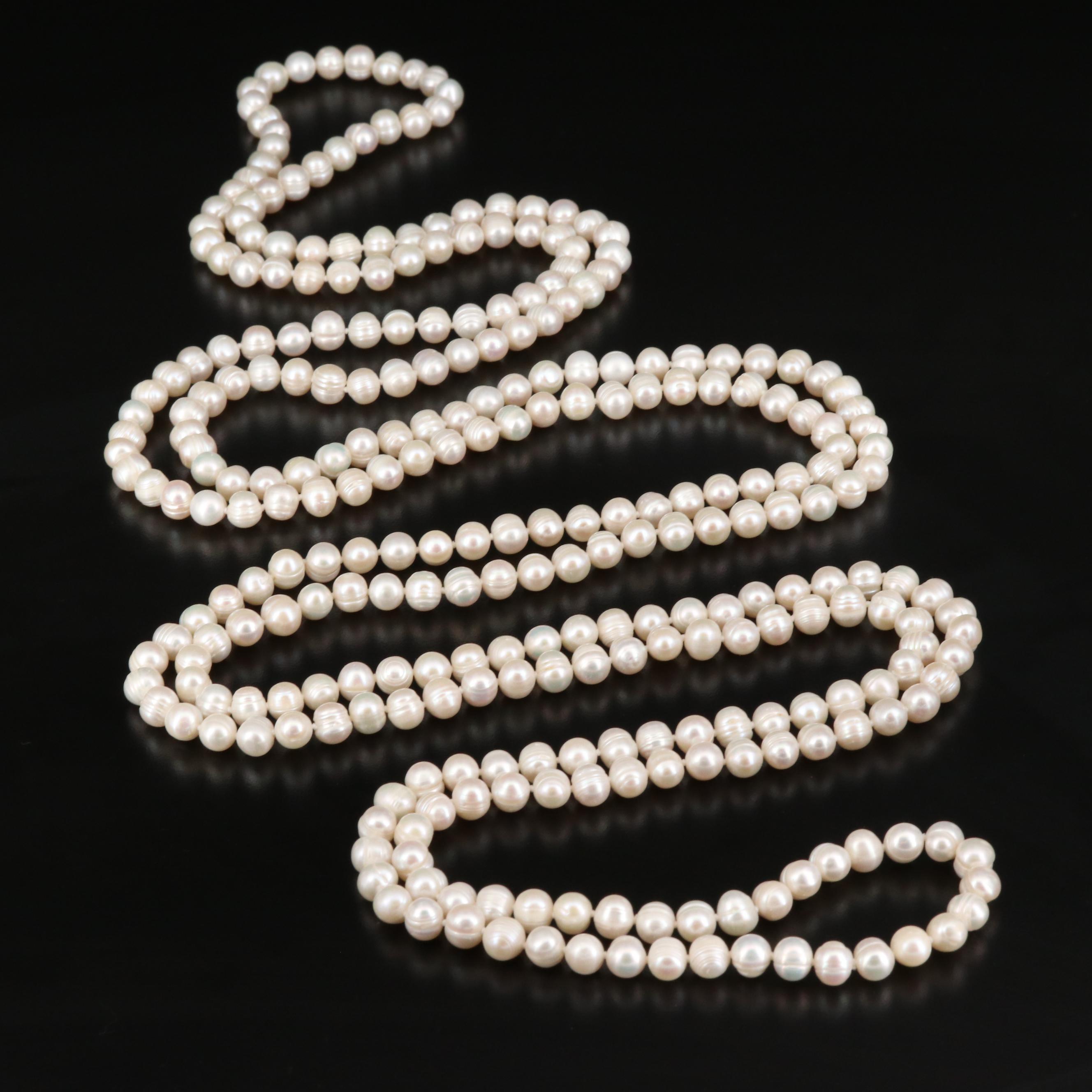 Endless Knotted Pearl Rope Necklace