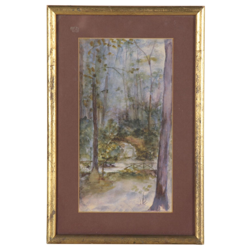 Woodland Watercolor Painting, Late 20th Century