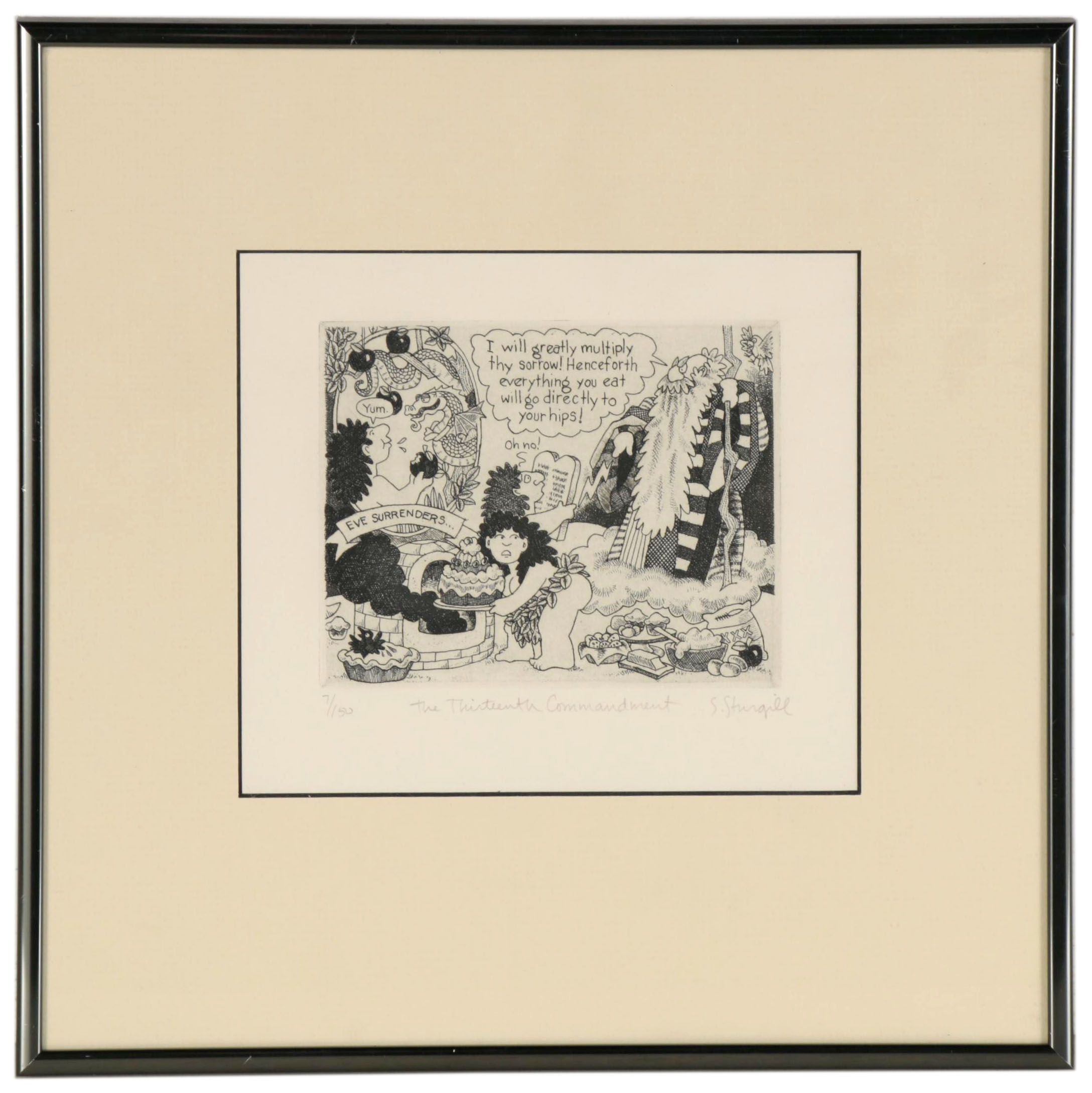 Susan Sturgill Etching "The Thirteenth Commandment," Late 20th Century