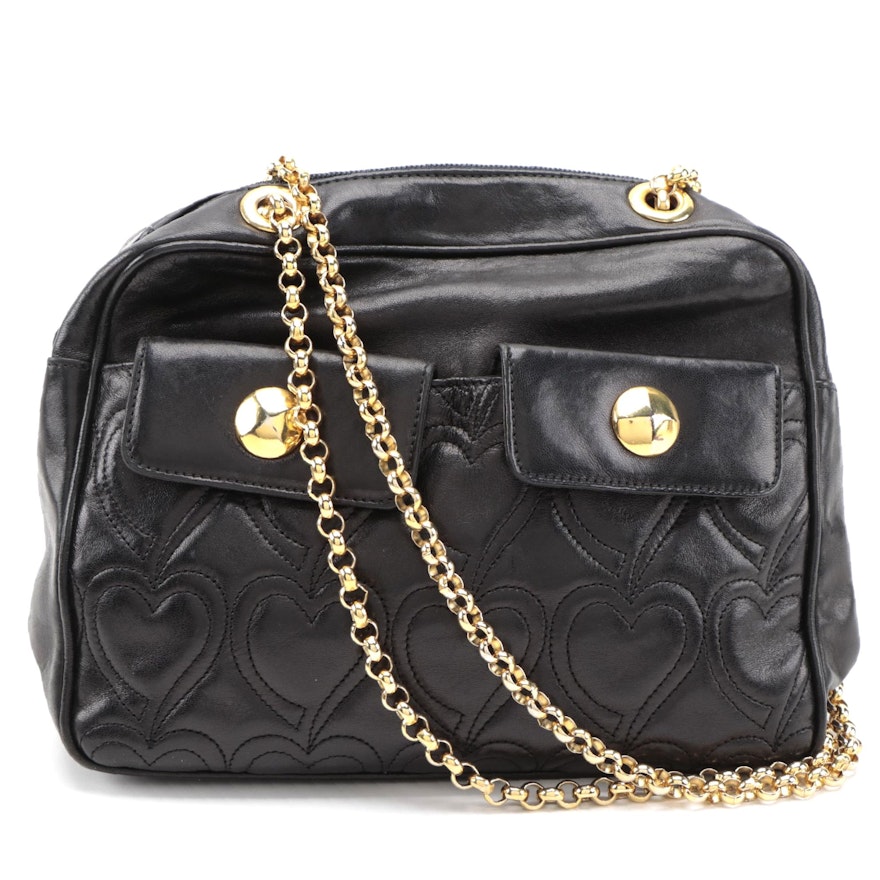 Escada Shoulder Bag in Black Heart-Quilted Leather with Rolo Chain Strap