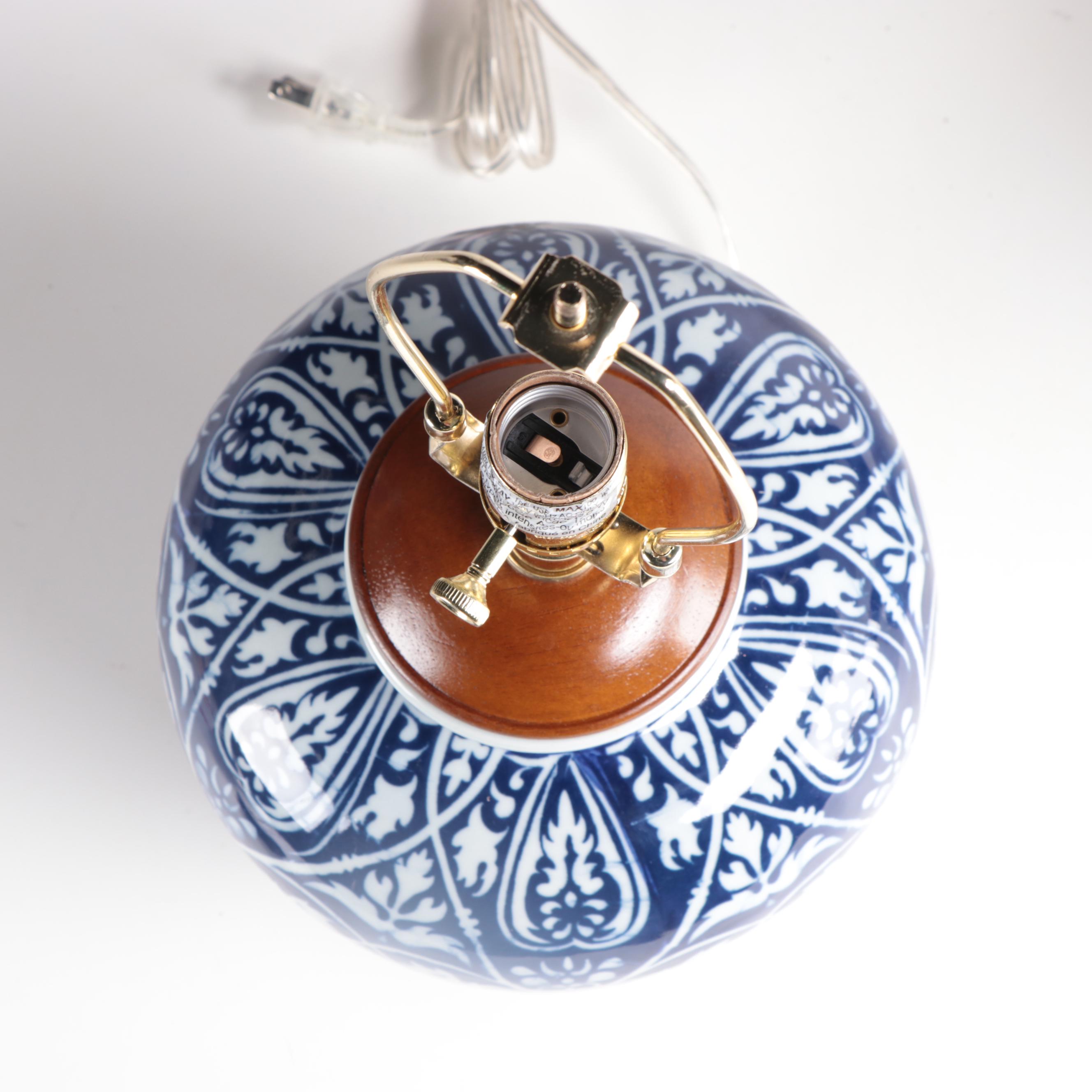 "Lauren" Ralph Lauren Chinese Ceramic Blue and White Ginger Jar Table Lamps