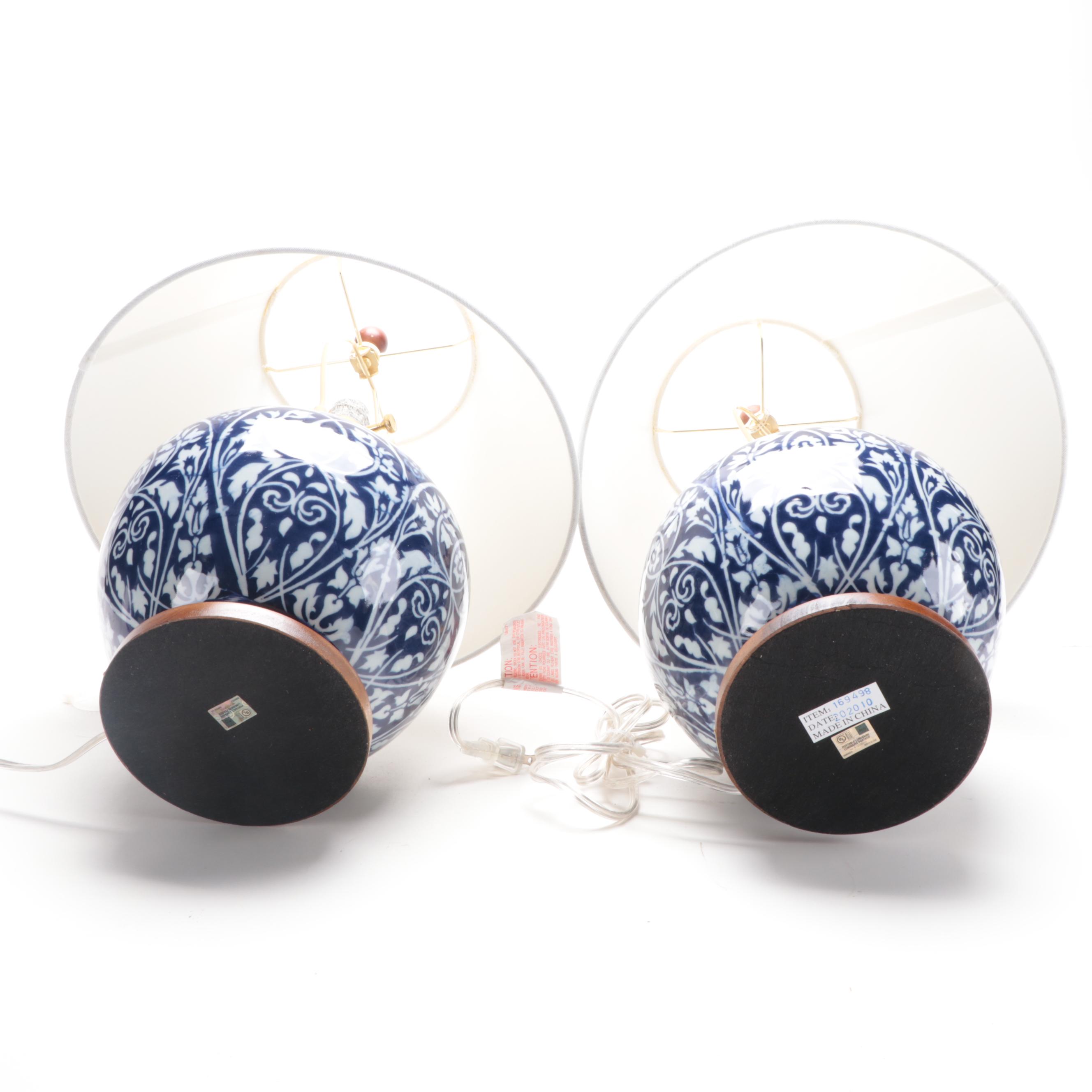 "Lauren" Ralph Lauren Chinese Ceramic Blue and White Ginger Jar Table Lamps