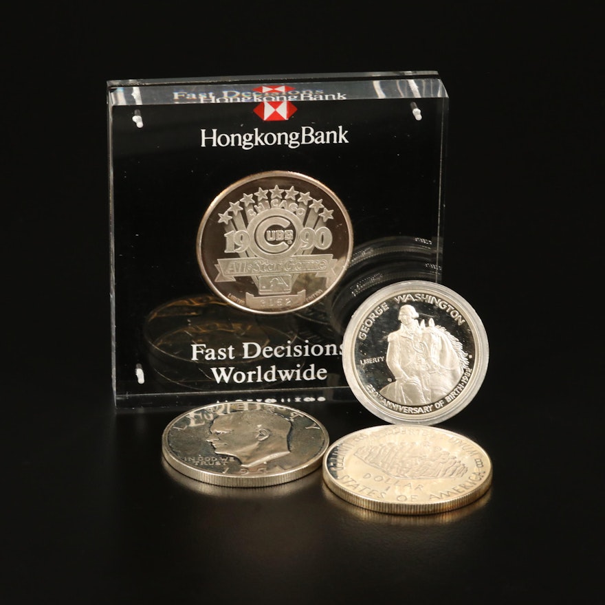 Assorted Silver Coins and All-Star Game Round