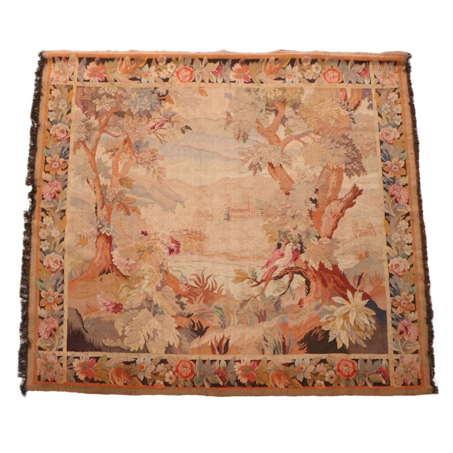 Large-Scale Handwoven European Landscape Wall Tapestry