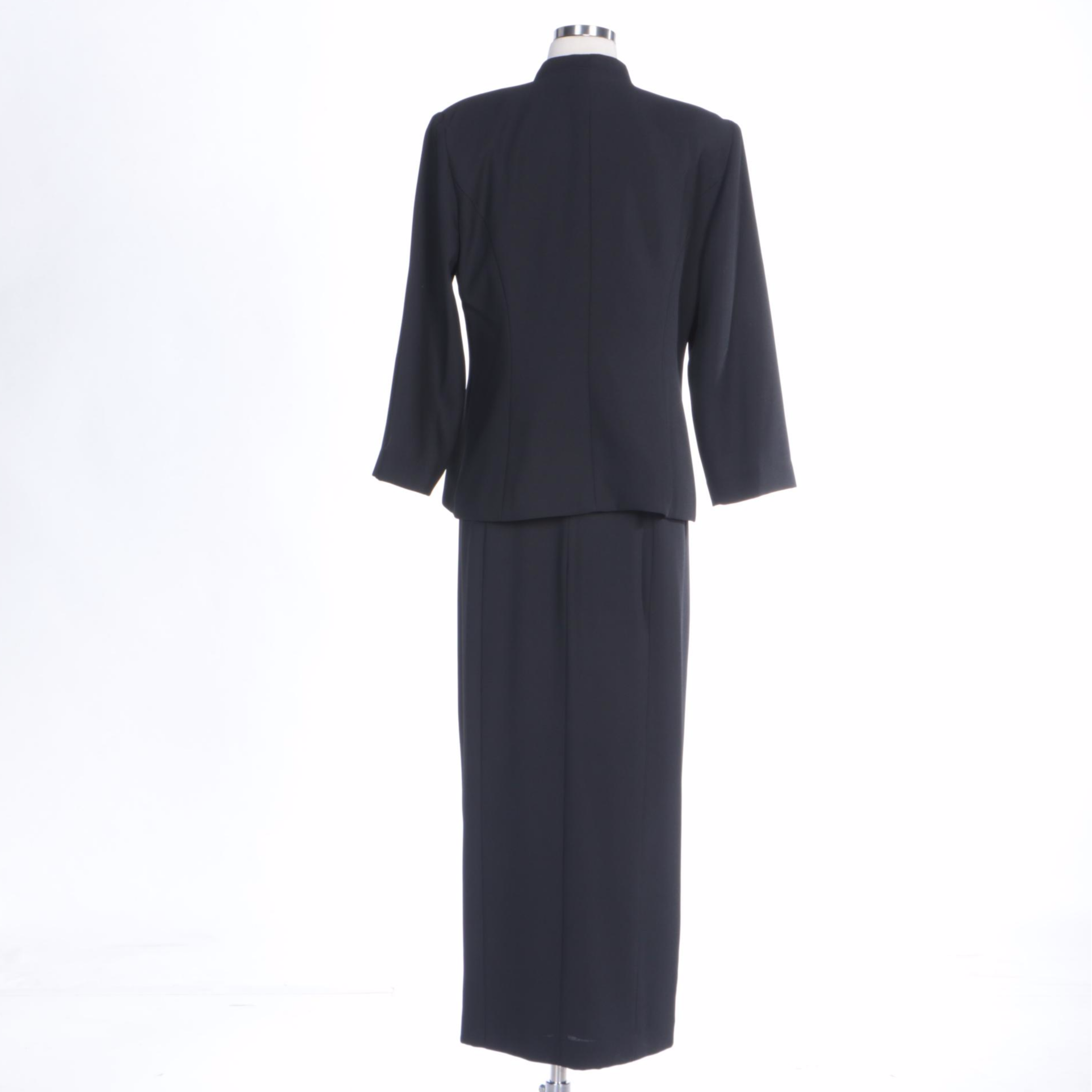 Karen Miller New York Black Dress Suit with Embellished Collar and Button