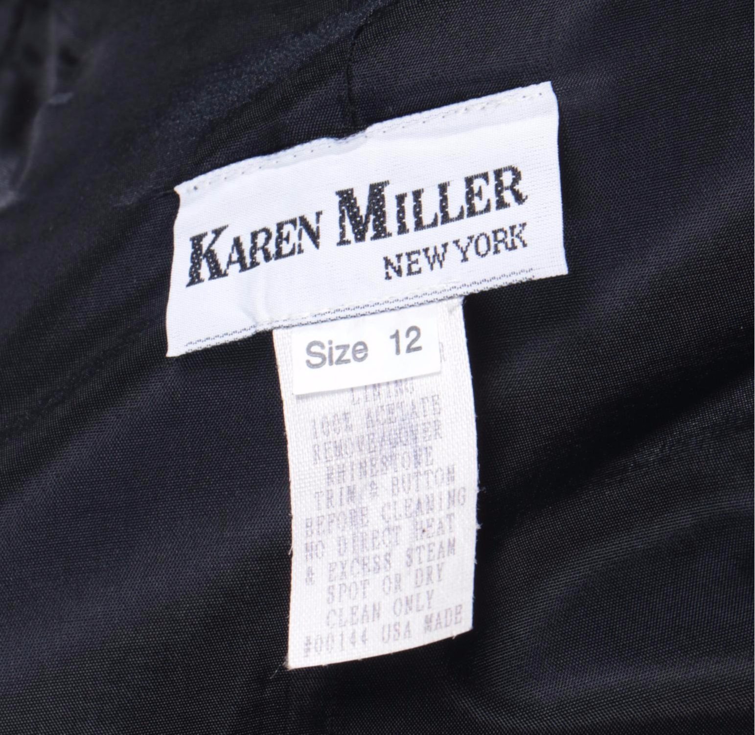 Karen Miller New York Black Dress Suit with Embellished Collar and Button