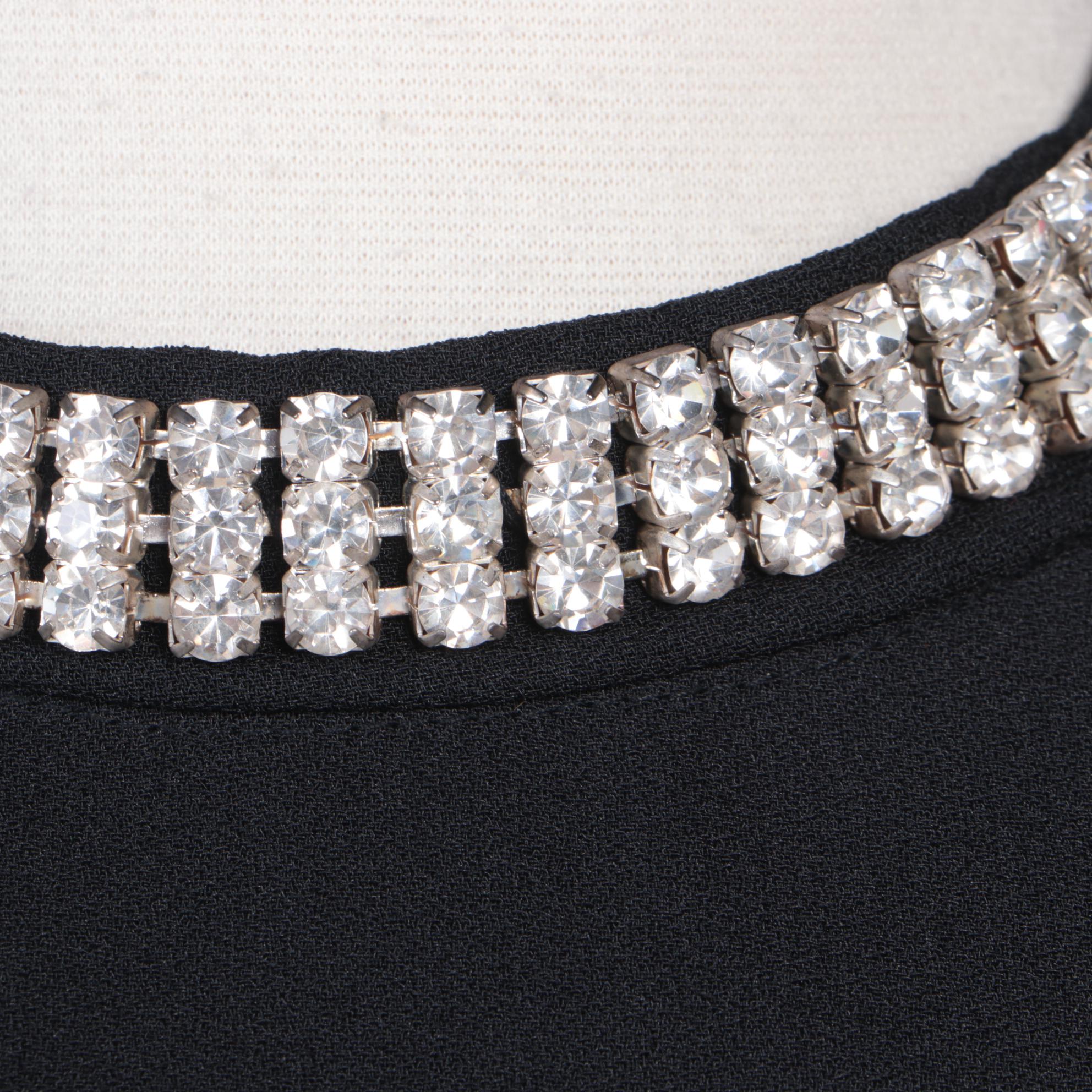 Karen Miller New York Black Dress Suit with Embellished Collar and Button