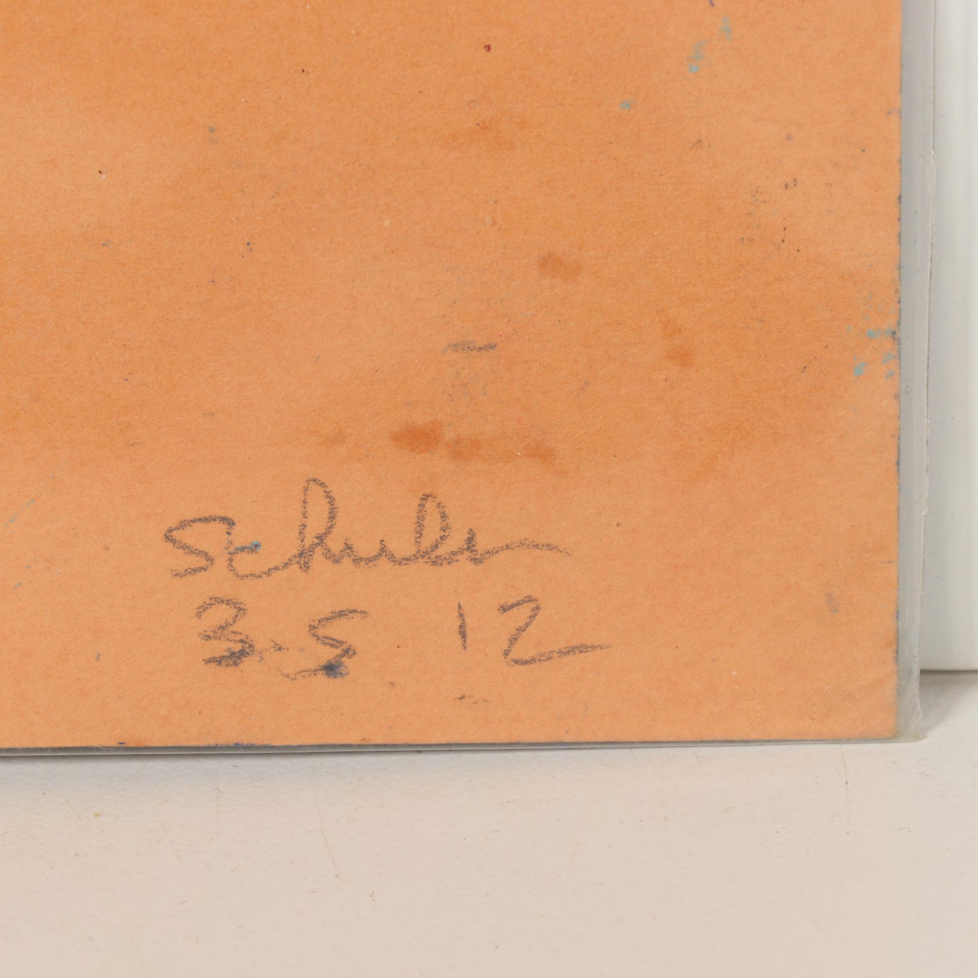 Janice Schuler Mixed Media Drawing of Abstract Figure Smoking Cigarette