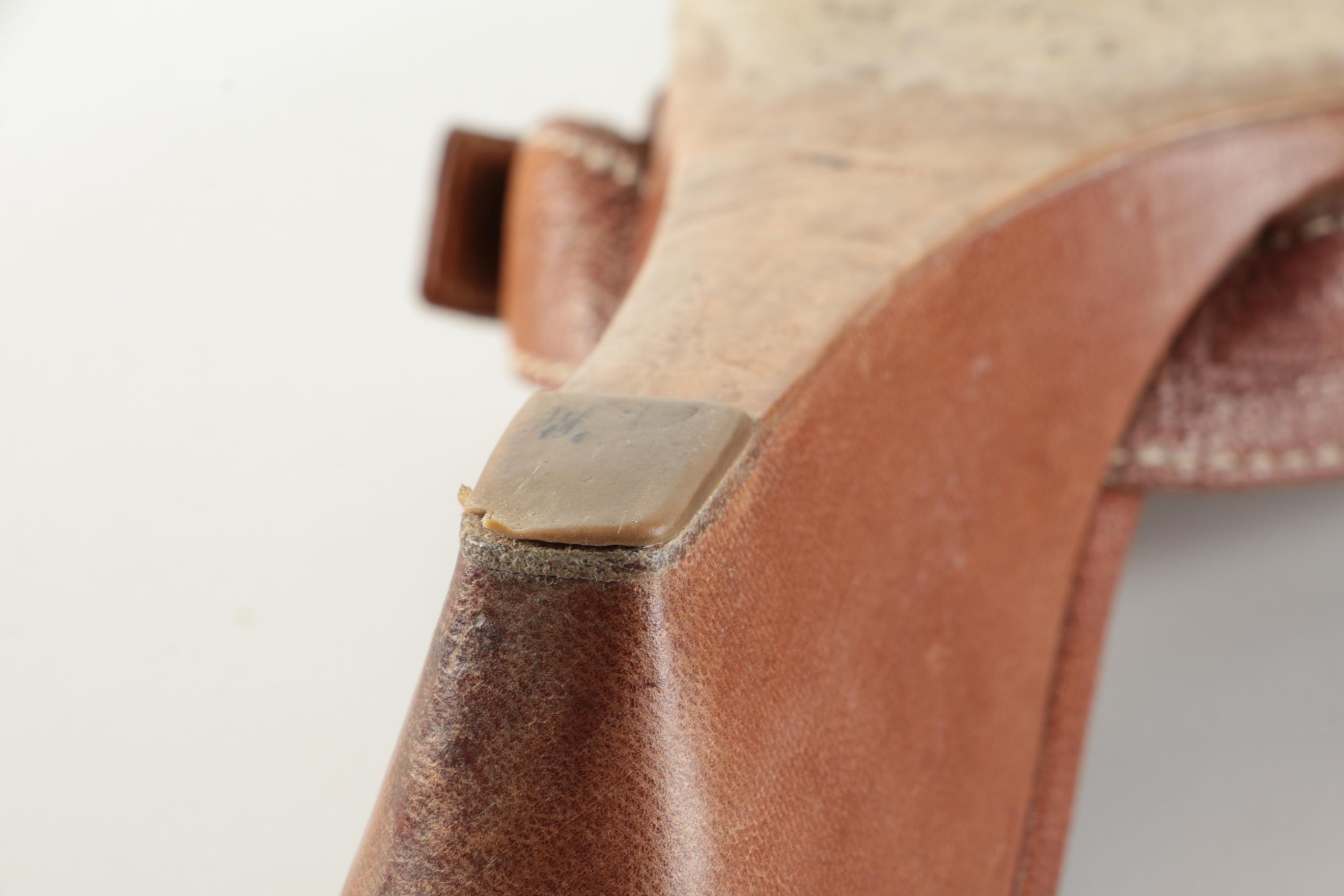 Prada Sughero Cognac Brown Grained Leather Buckle Wedge Sandals