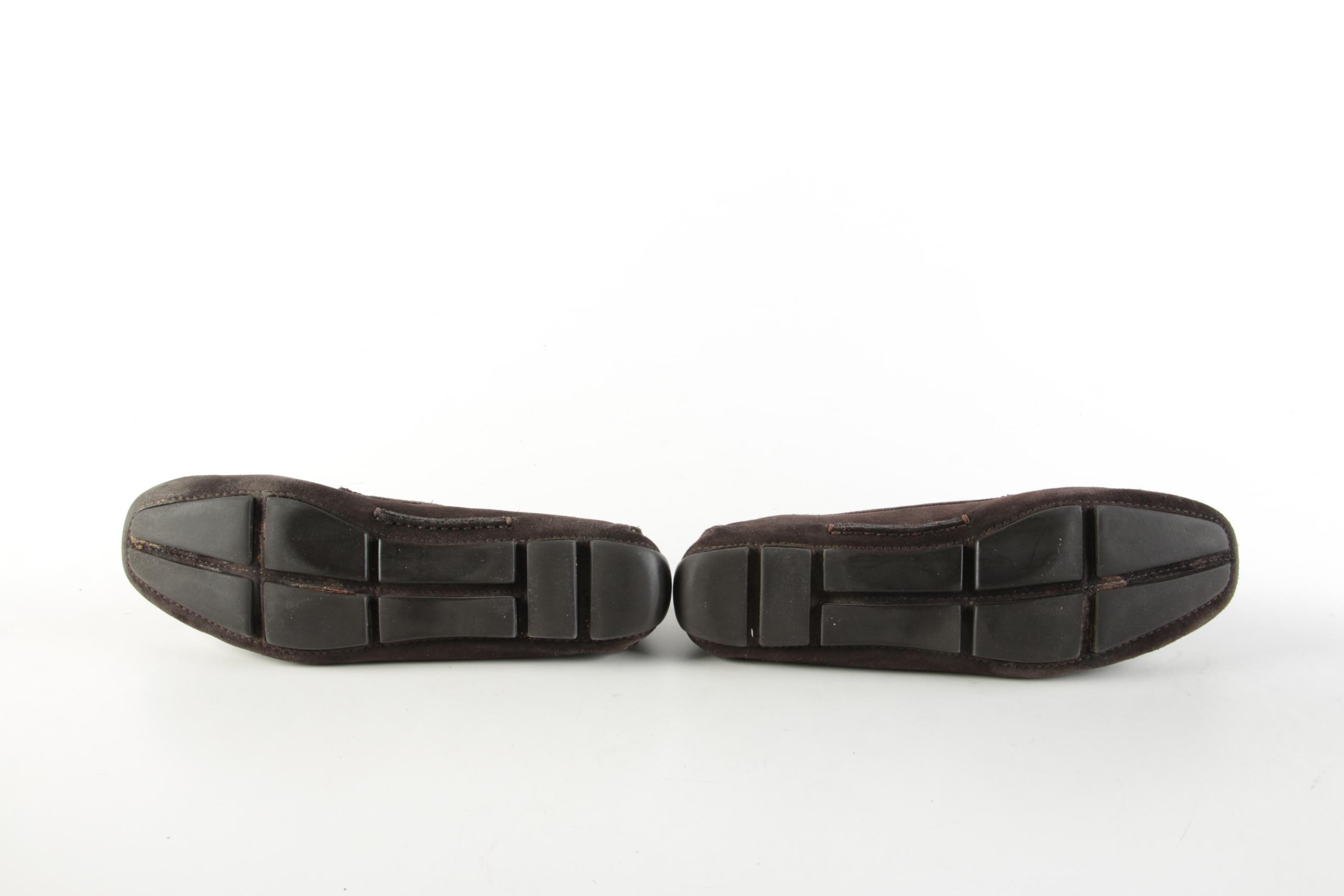 Prada Scamosciato Ebano Brown Suede Penny Driver Loafers