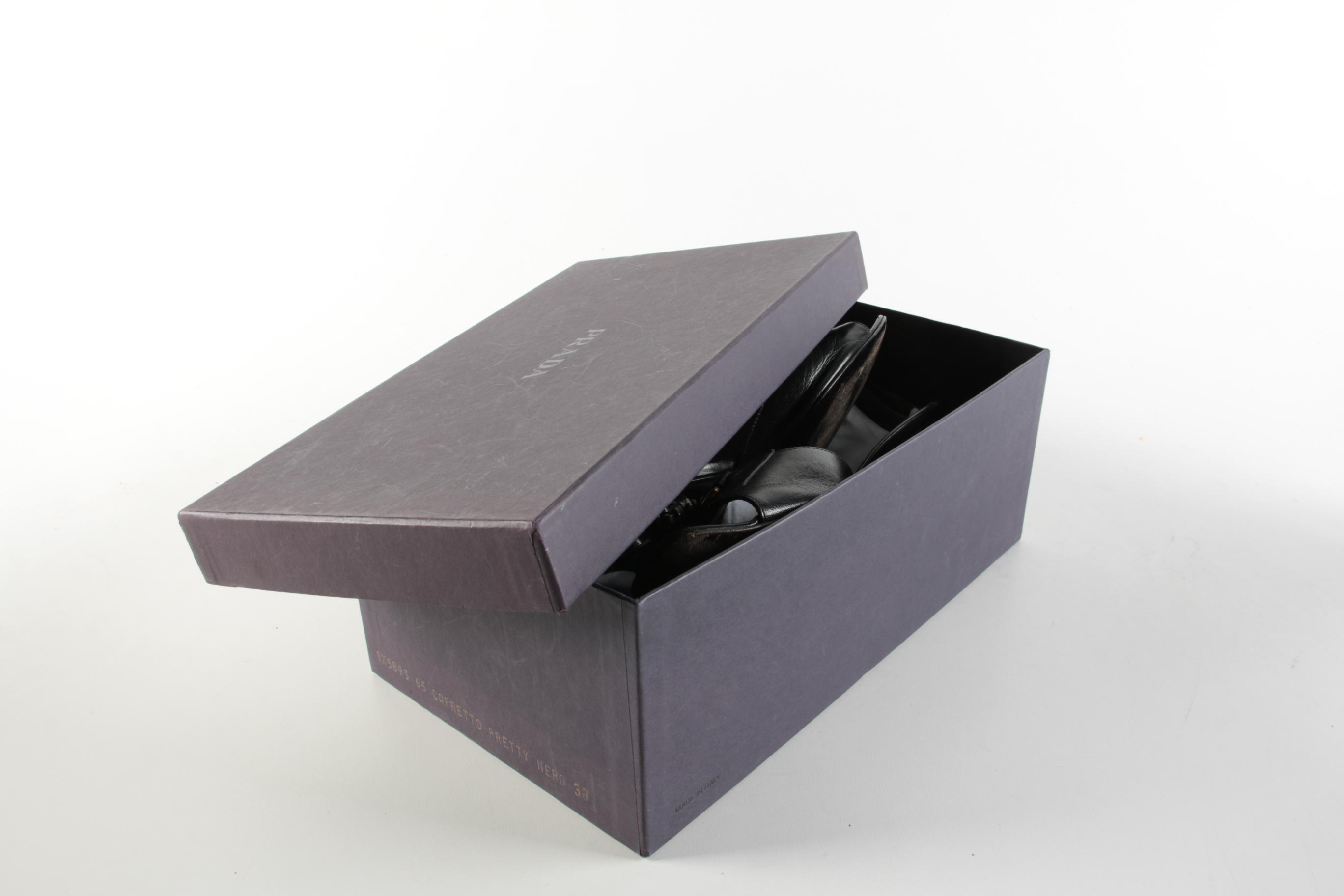 Prada Capretto Pretty Waisted Heel Tassel Sandals in Black Leather