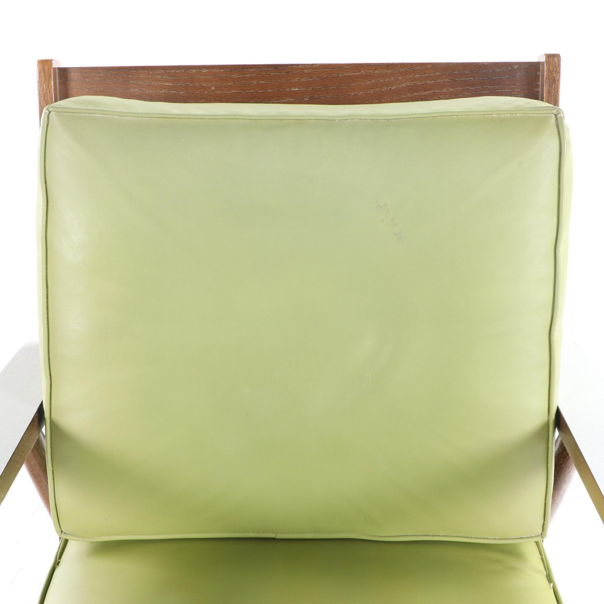 Hill-Rom Mid Century Modern Oak, Laminate, and Green Vinyl Lounge Chair