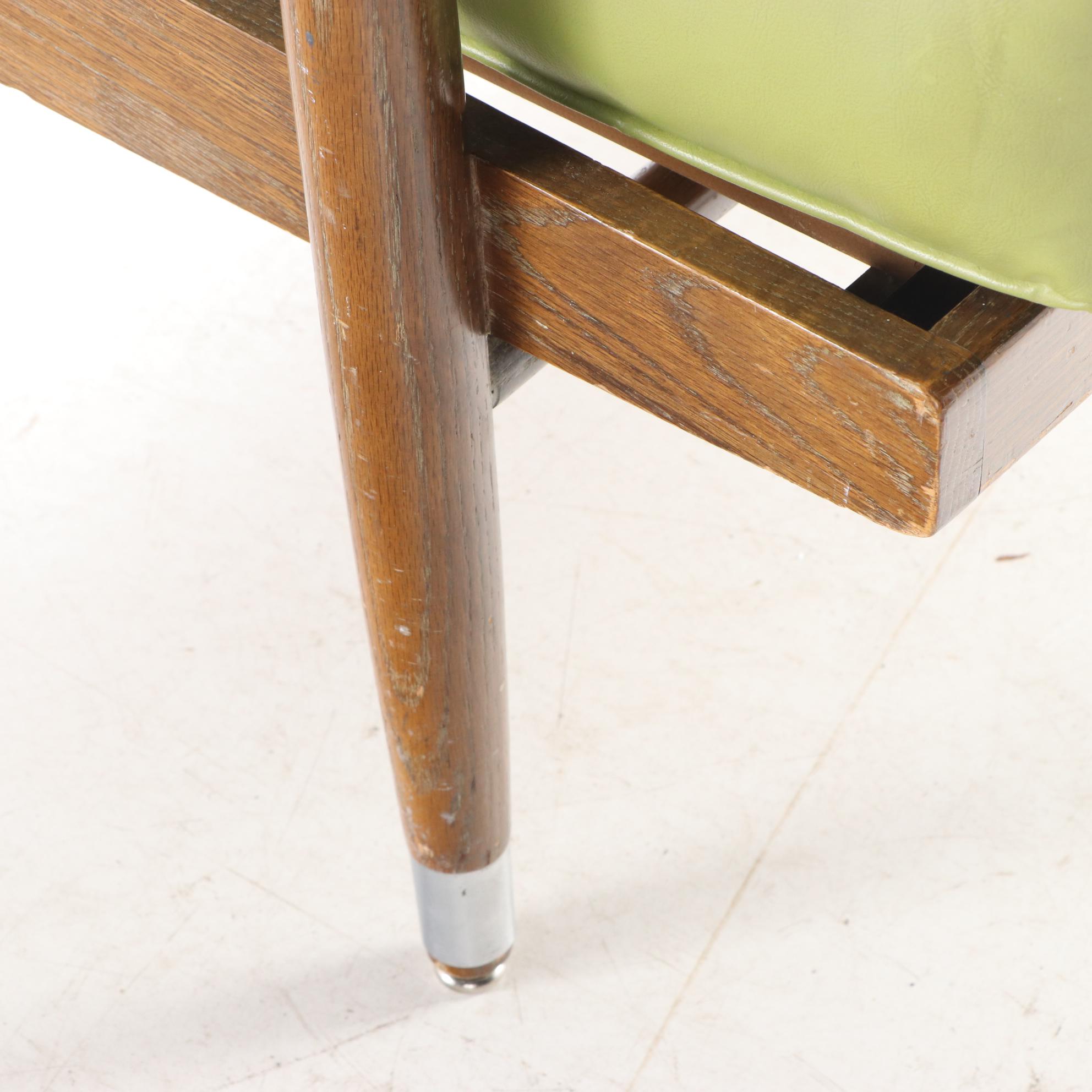 Hill-Rom Mid Century Modern Oak, Laminate, and Green Vinyl Lounge Chair