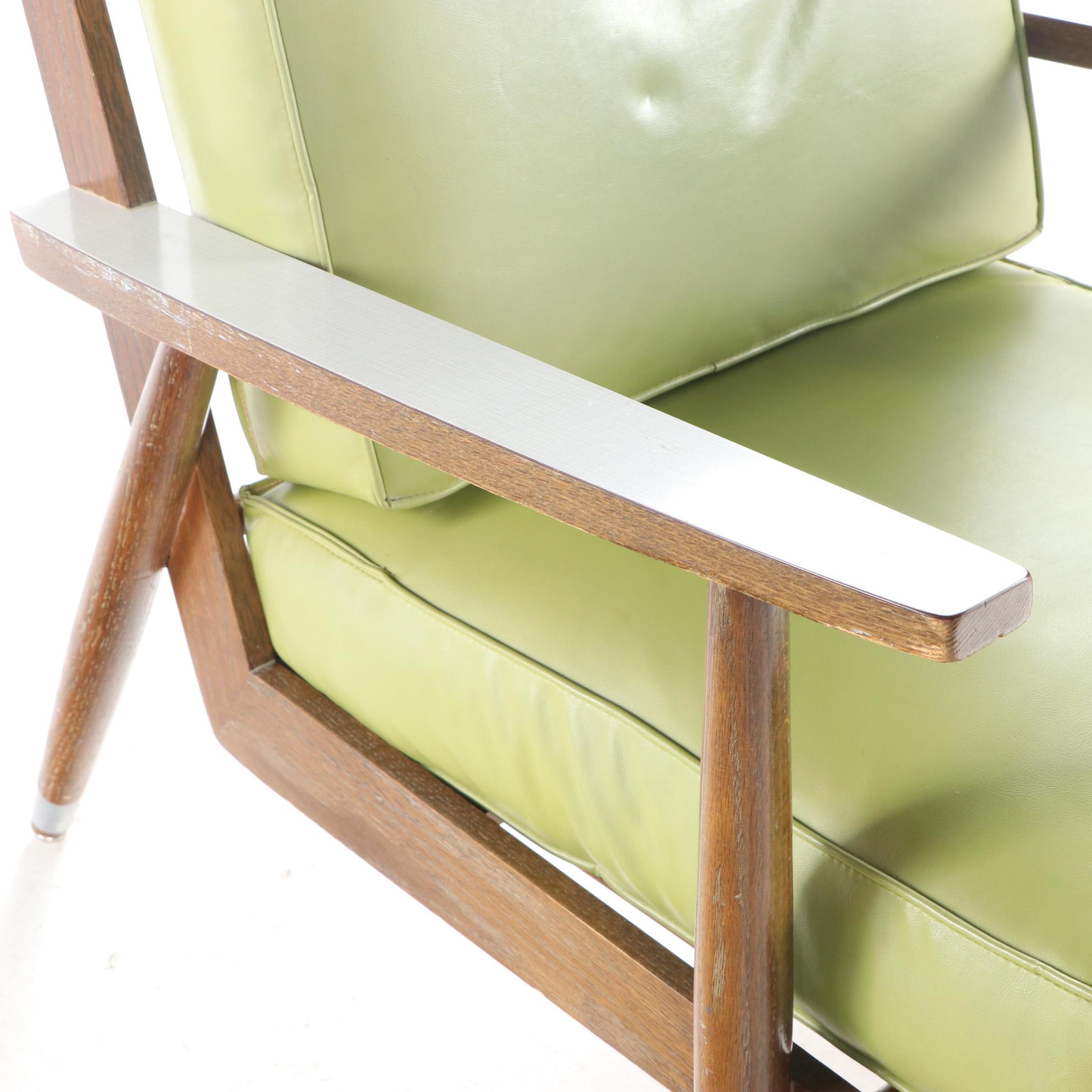 Hill-Rom Mid Century Modern Oak, Laminate, and Green Vinyl Lounge Chair