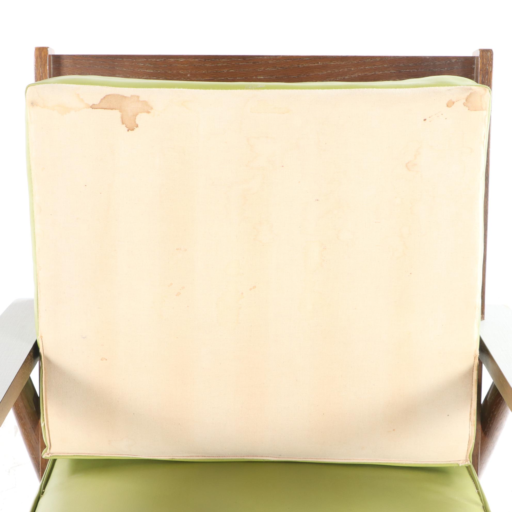 Hill-Rom Mid Century Modern Oak, Laminate, and Green Vinyl Lounge Chair