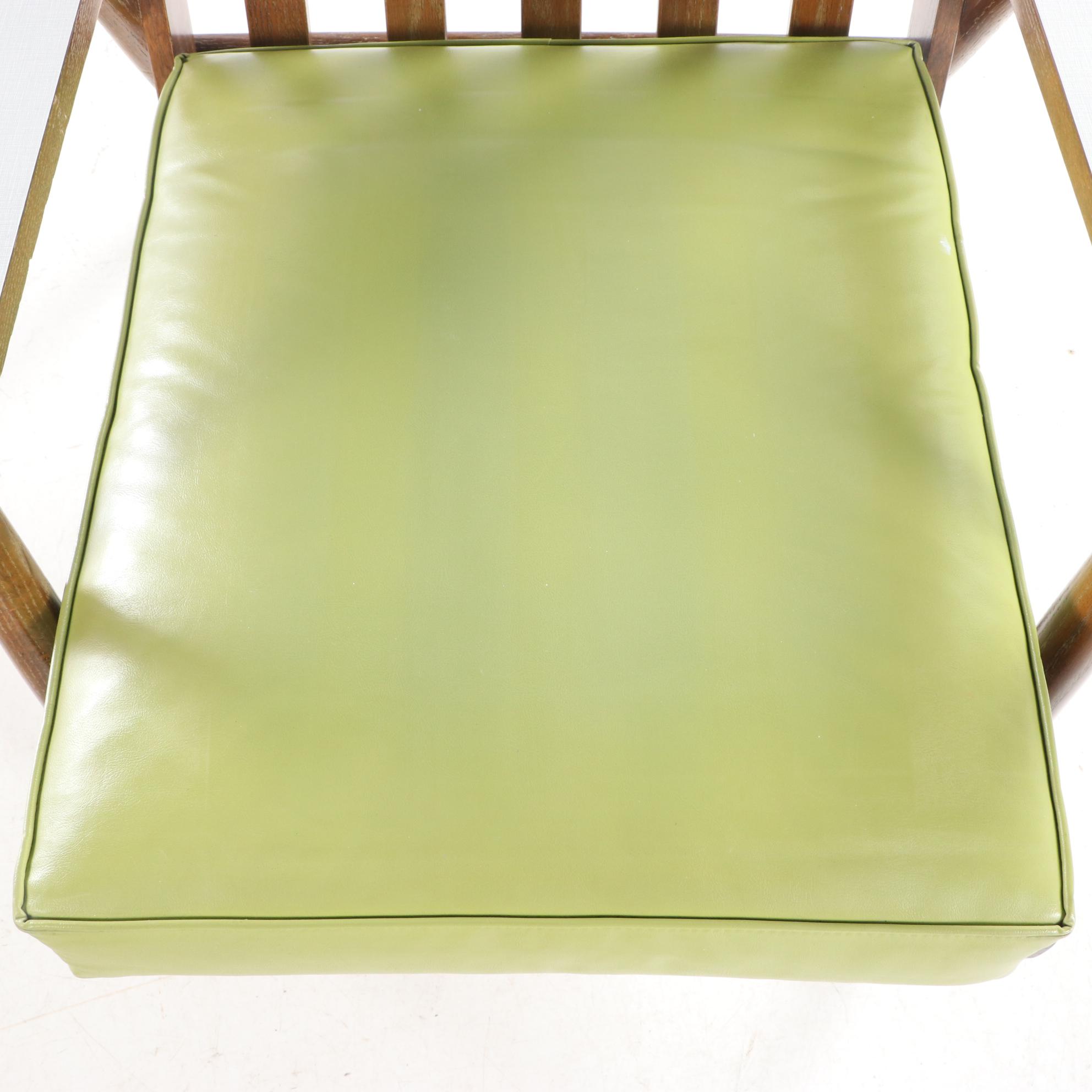 Hill-Rom Mid Century Modern Oak, Laminate, and Green Vinyl Lounge Chair