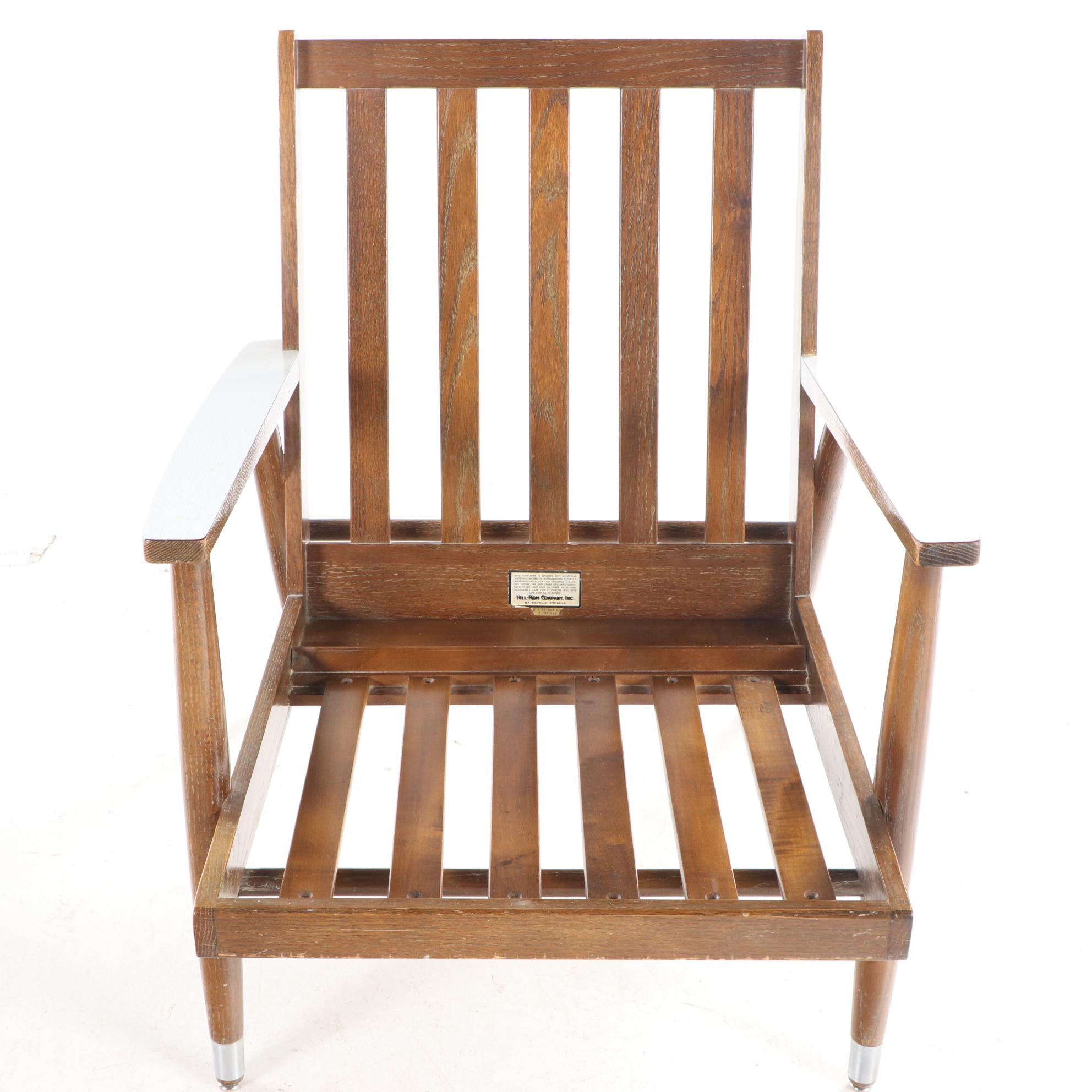 Hill-Rom Mid Century Modern Oak, Laminate, and Green Vinyl Lounge Chair