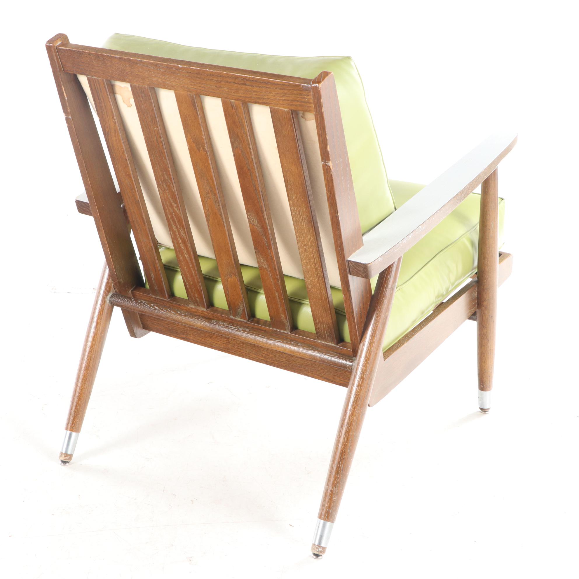Hill-Rom Mid Century Modern Oak, Laminate, and Green Vinyl Lounge Chair