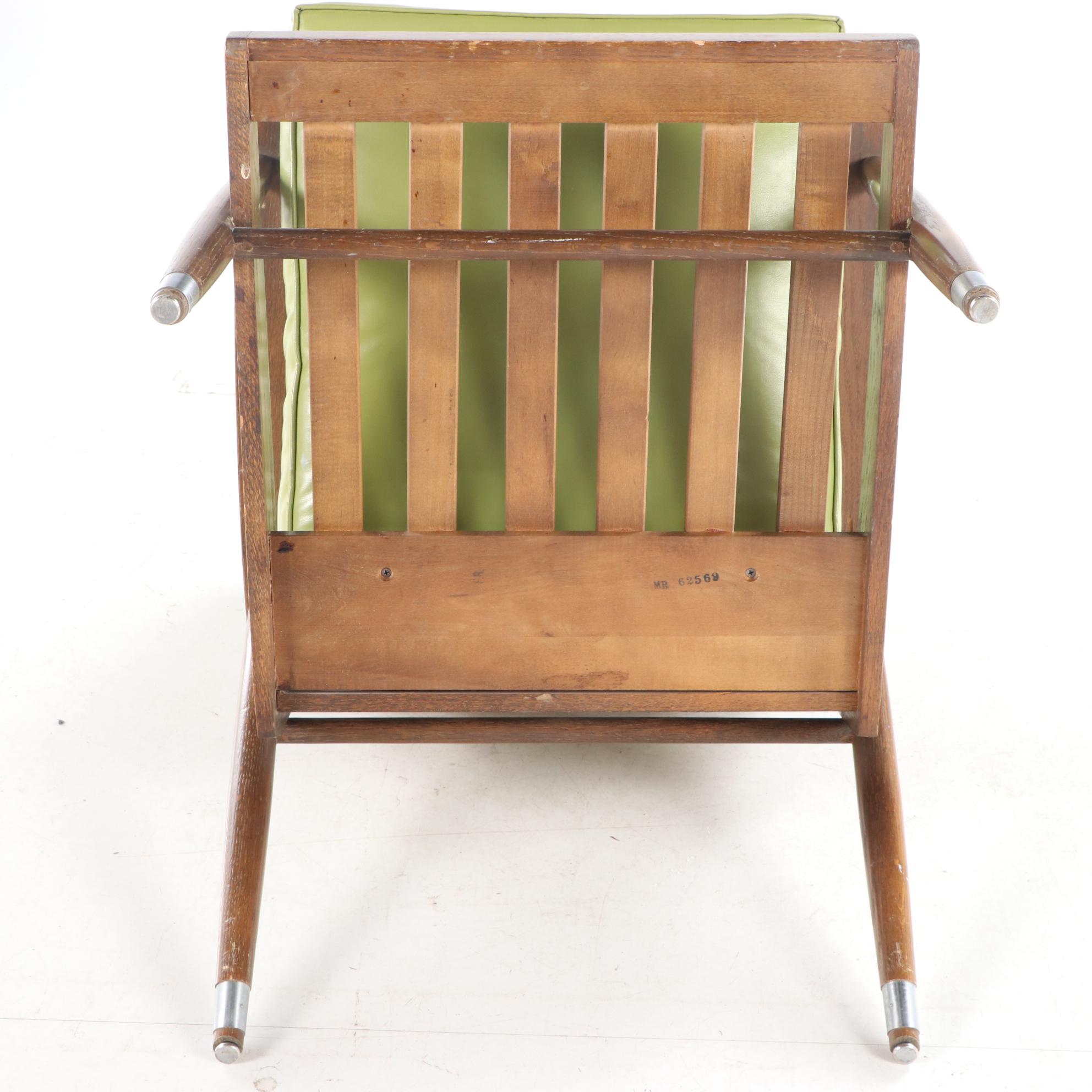 Hill-Rom Mid Century Modern Oak, Laminate, and Green Vinyl Lounge Chair