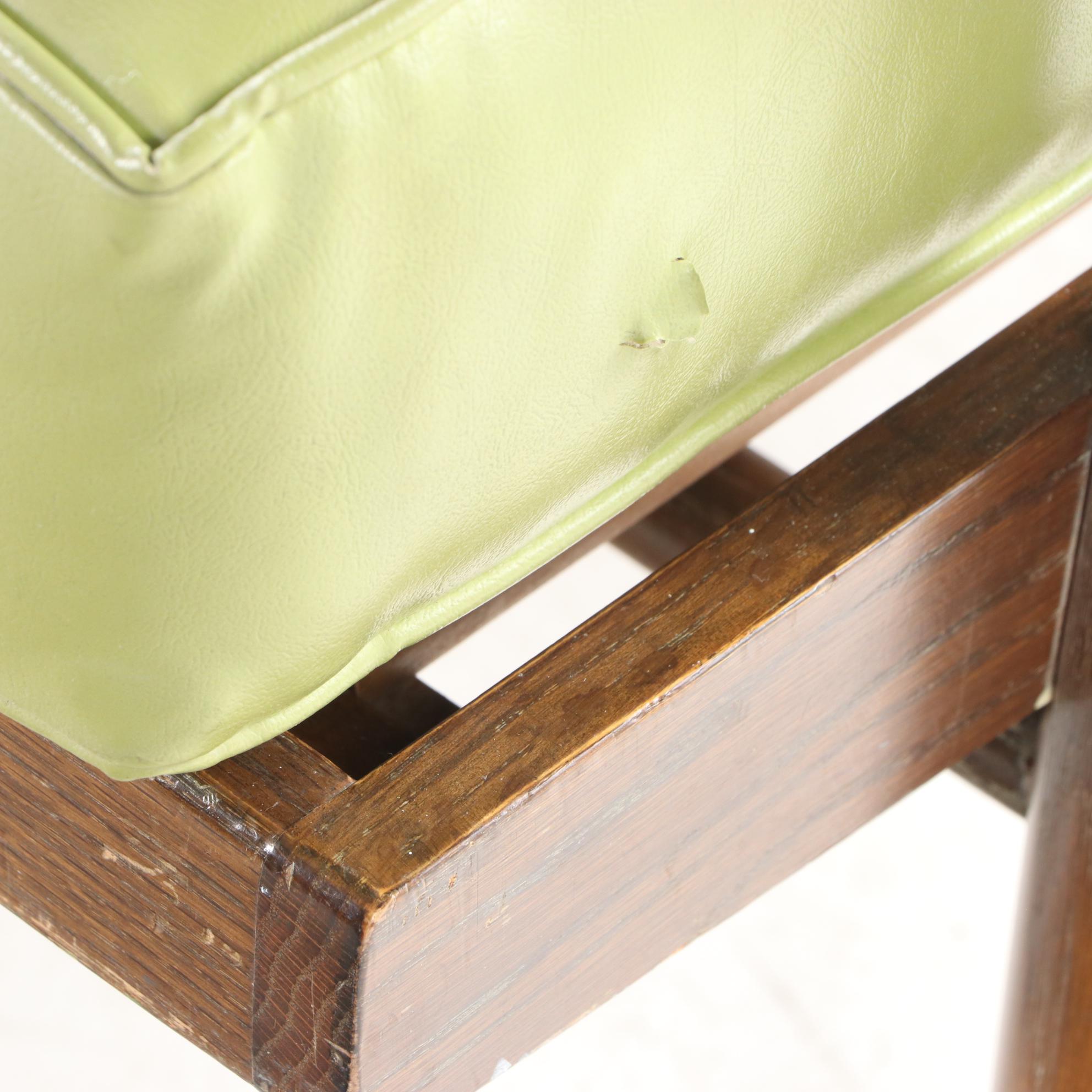 Hill-Rom Mid Century Modern Oak, Laminate, and Green Vinyl Lounge Chair