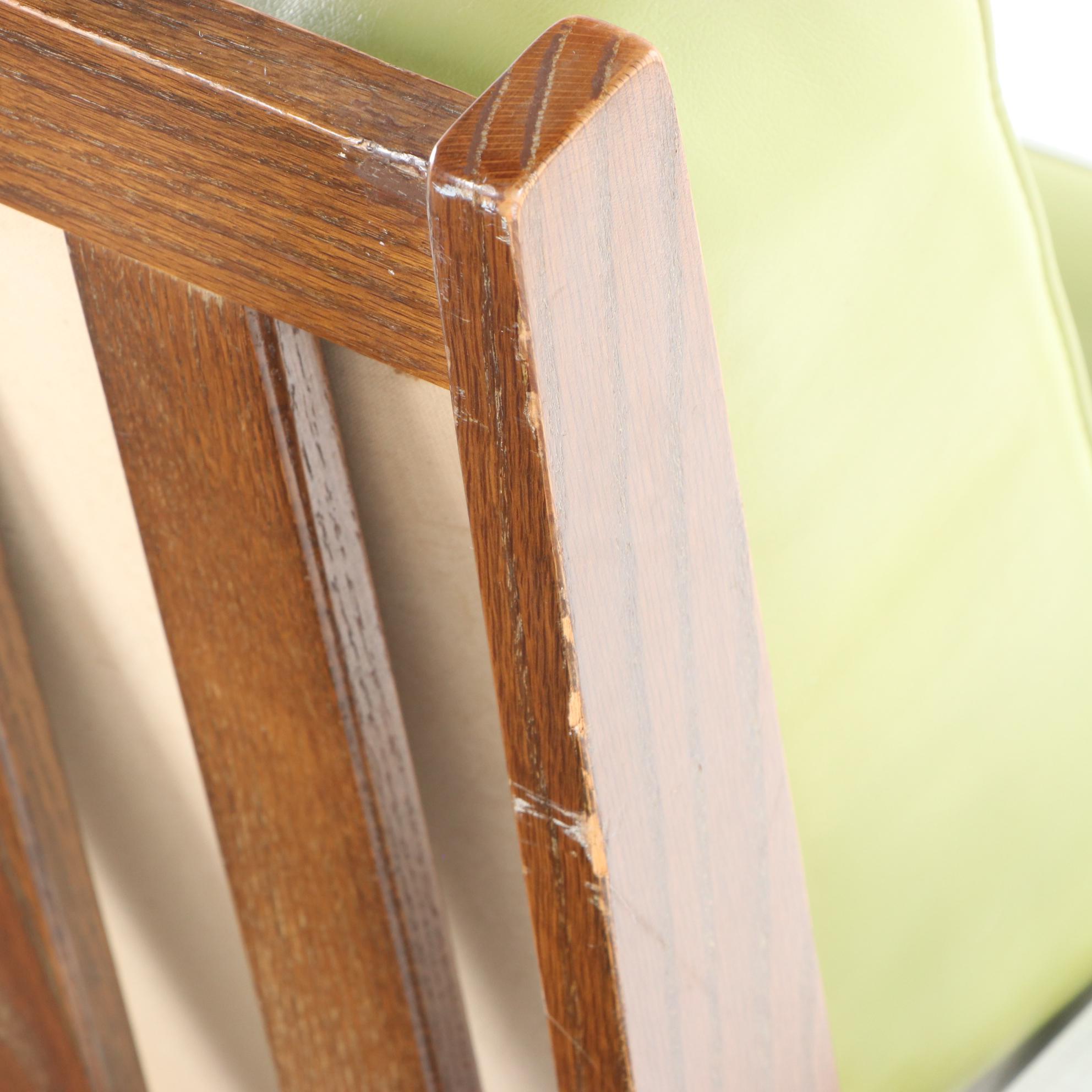 Hill-Rom Mid Century Modern Oak, Laminate, and Green Vinyl Lounge Chair