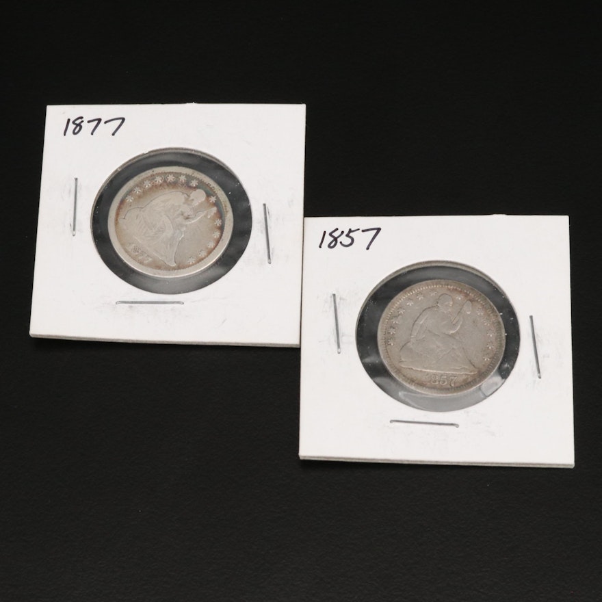 Seated Liberty Silver Quarters, 1857 and 1877