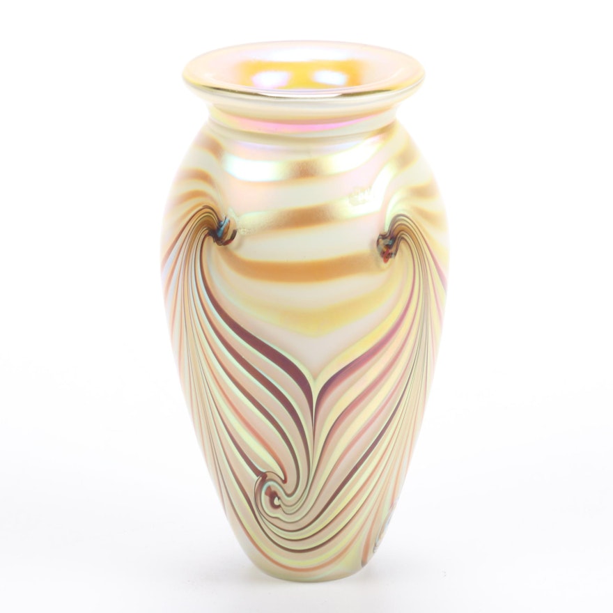 Robert Eickholt Handblown Iridescent Art Glass Vase, 2008