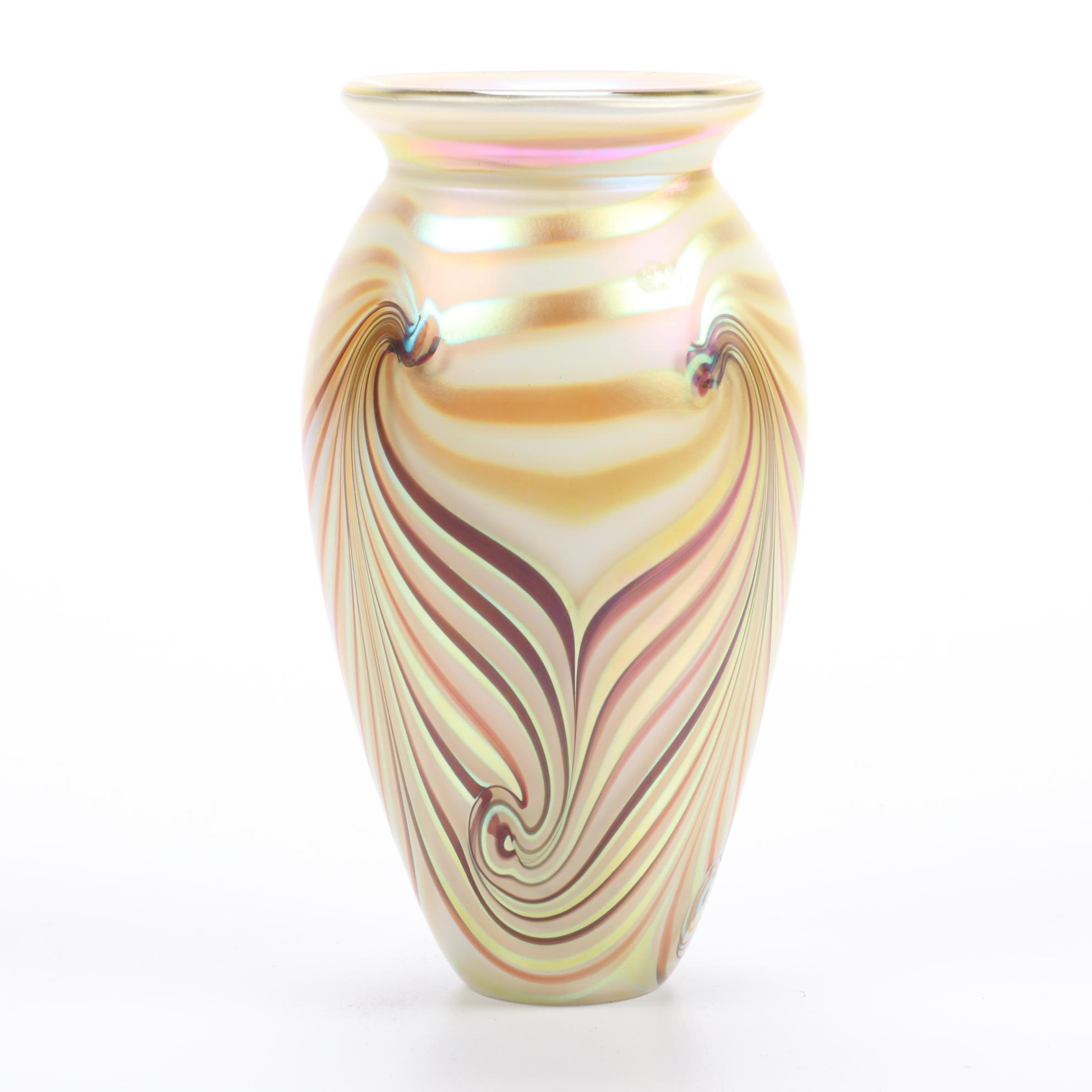 Robert Eickholt Handblown Iridescent Art Glass Vase, 2008