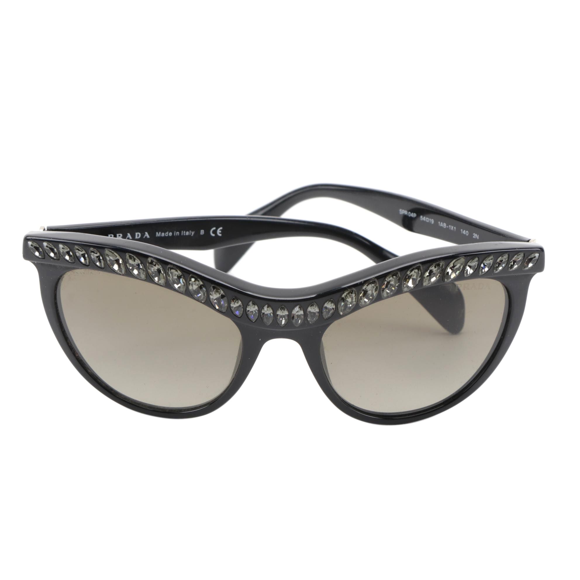 Prada SPR04P Black and Crystal Modified Cat Eye Sunglasses