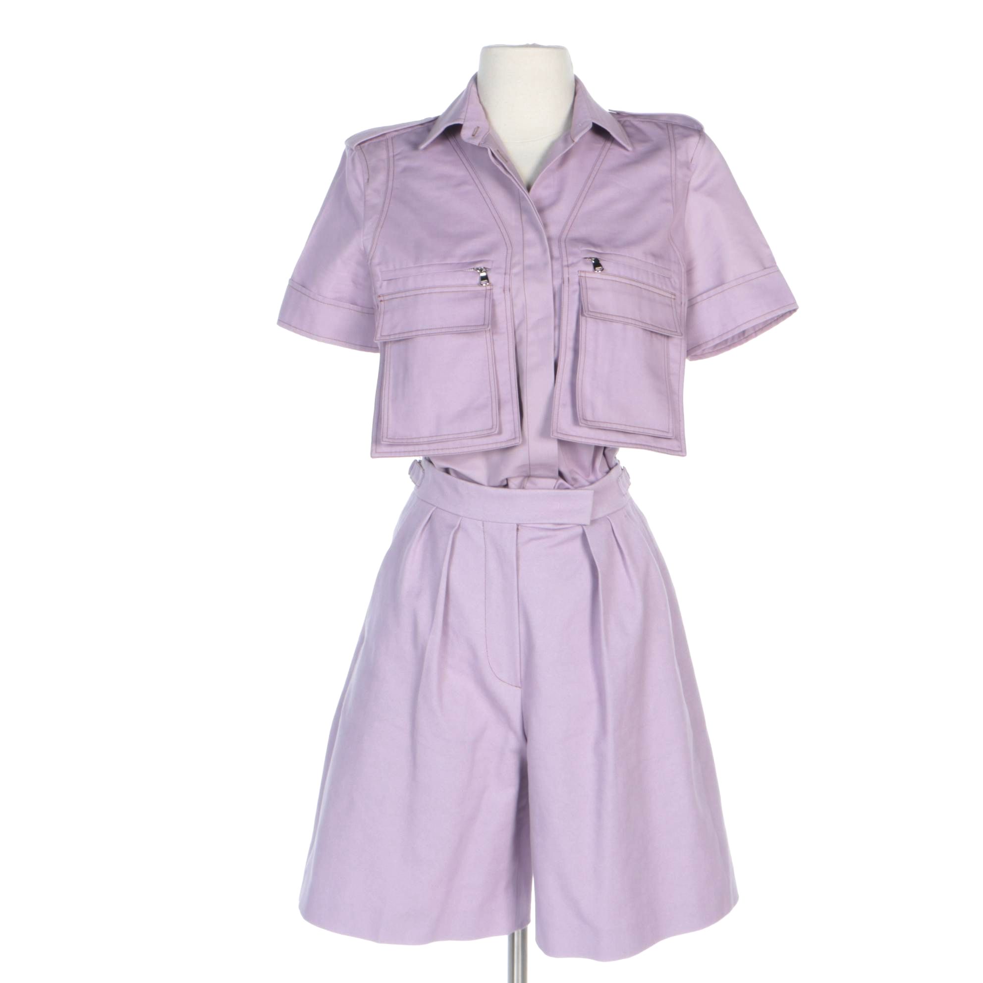 Max Mara Lavender Short Sleeve Pocket Front Shirt with Shorts
