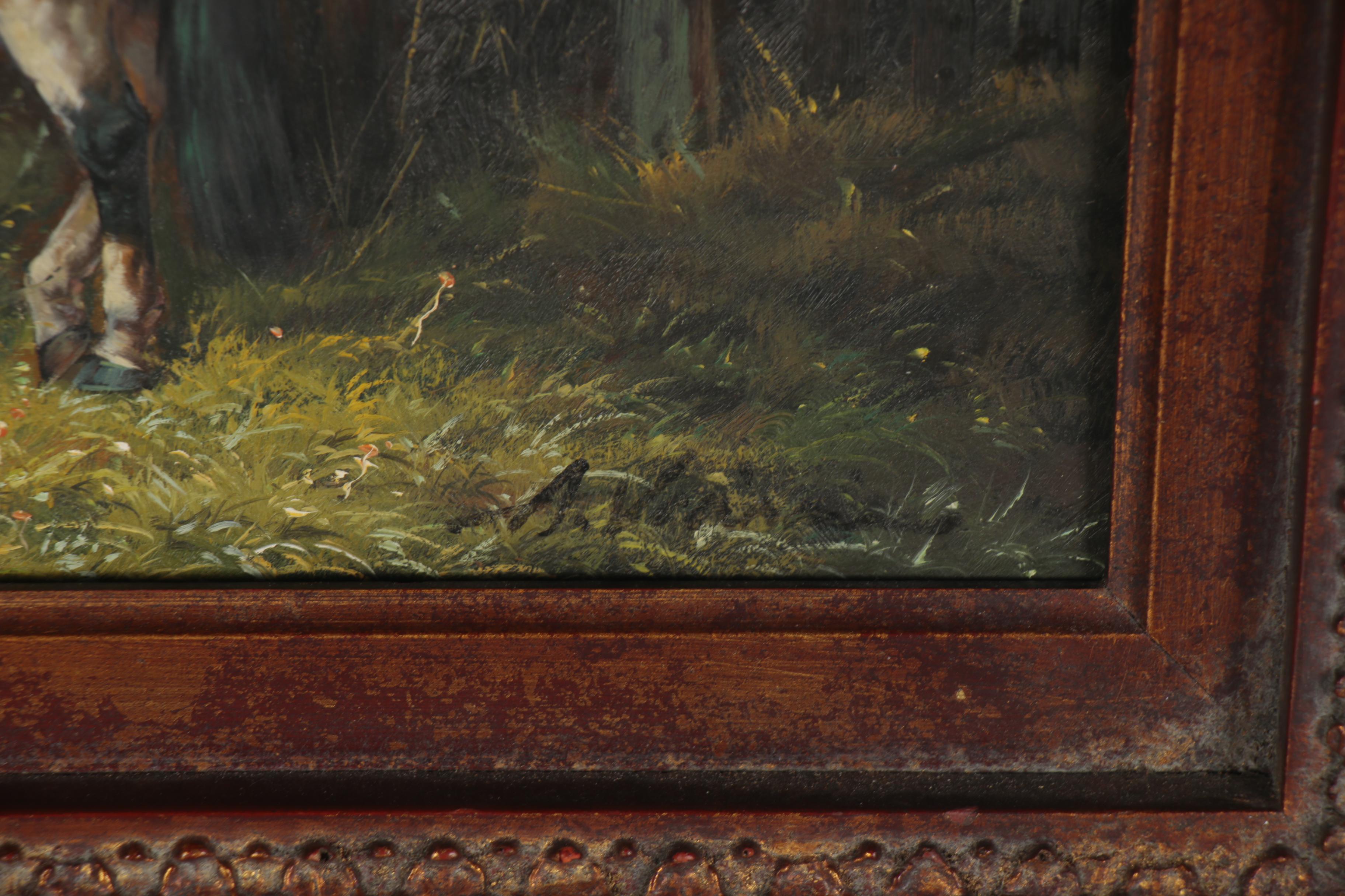 Pastoral Landscape Oil Painting with Horses, Late 20th Century